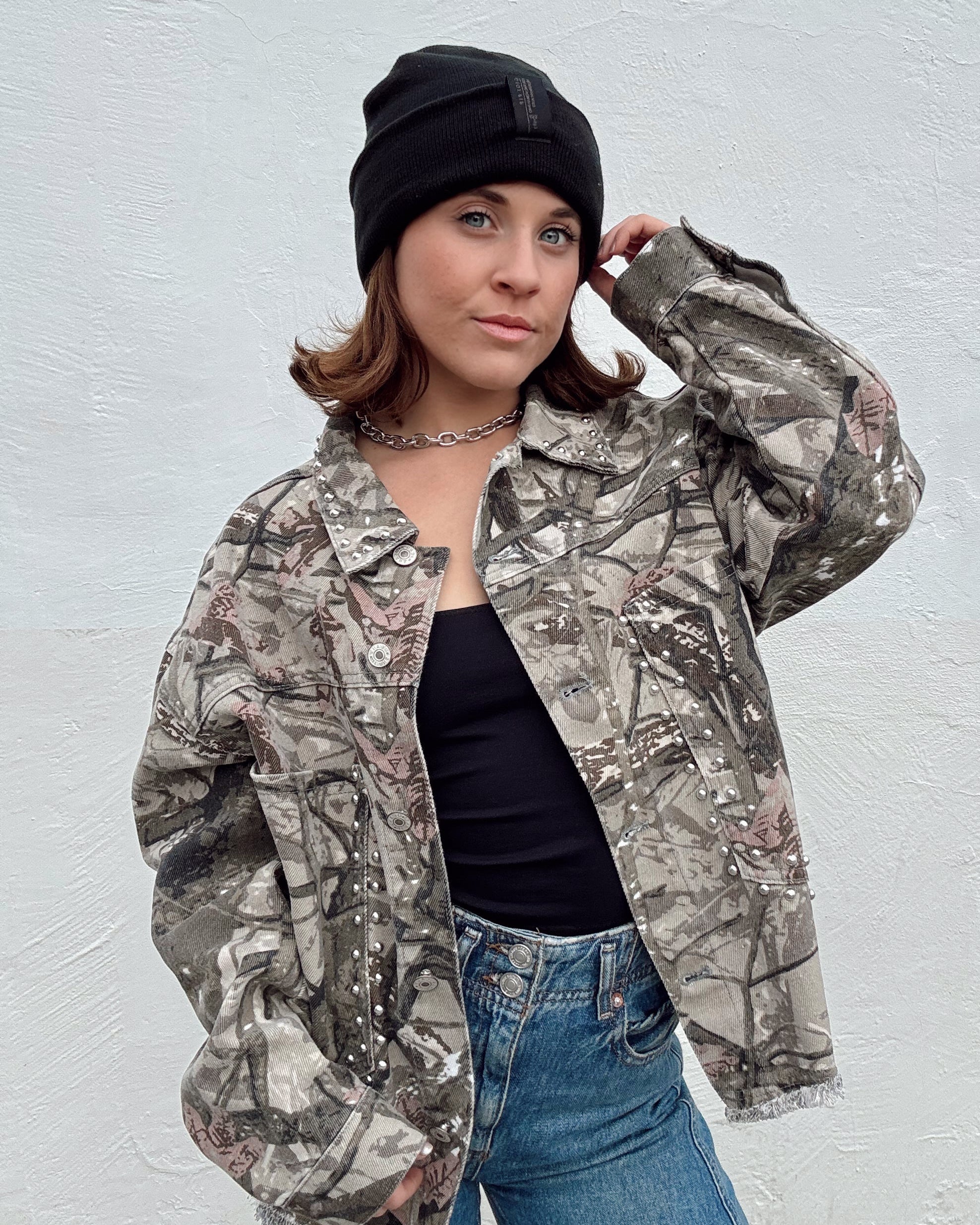 Tree Camo Studded Denim Jacket