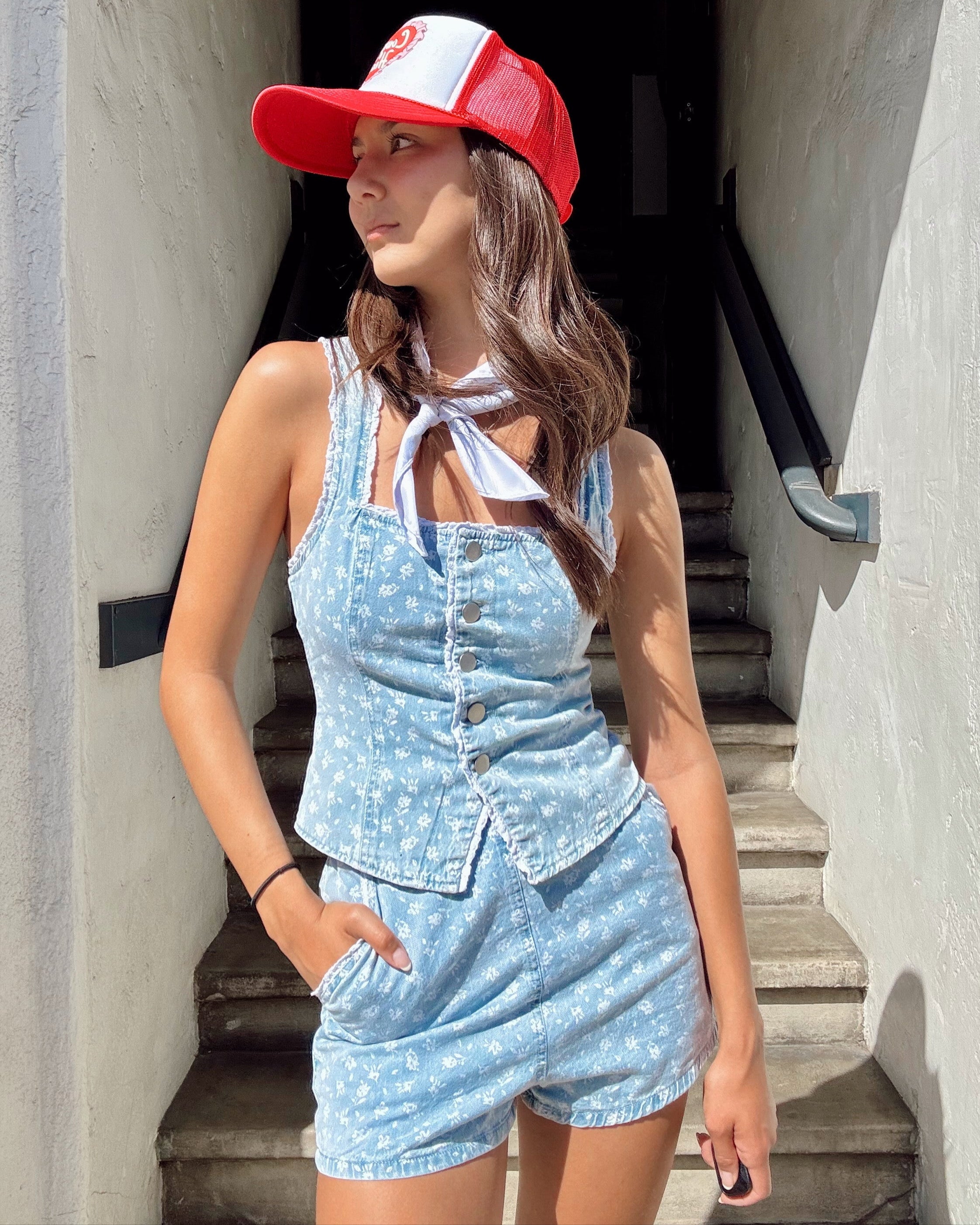 Denim and Lace Two Piece Set