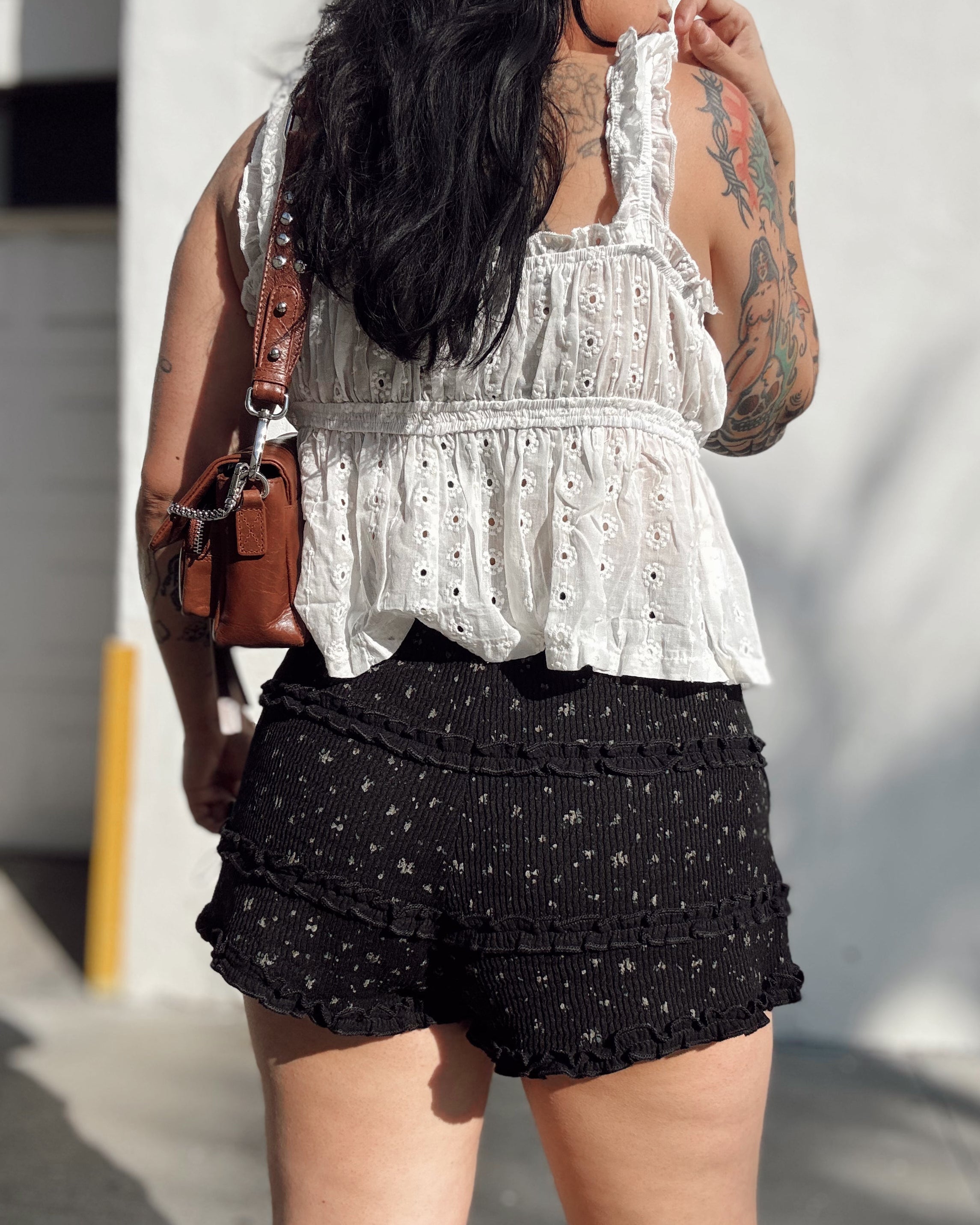 Ruffle Floral Shorts - Black