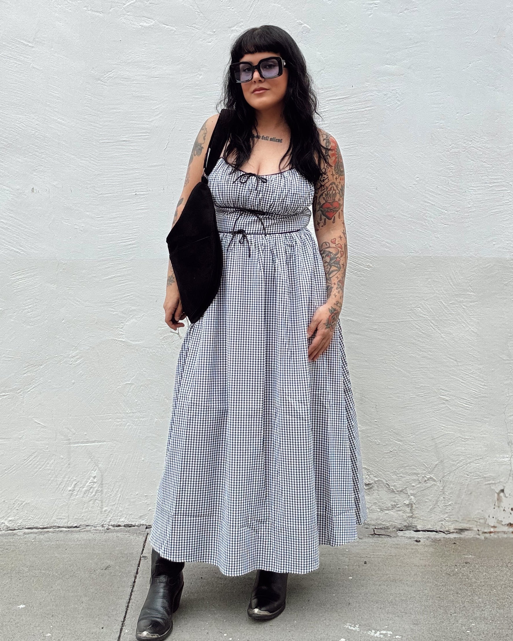Gingham Midi Dress - Black