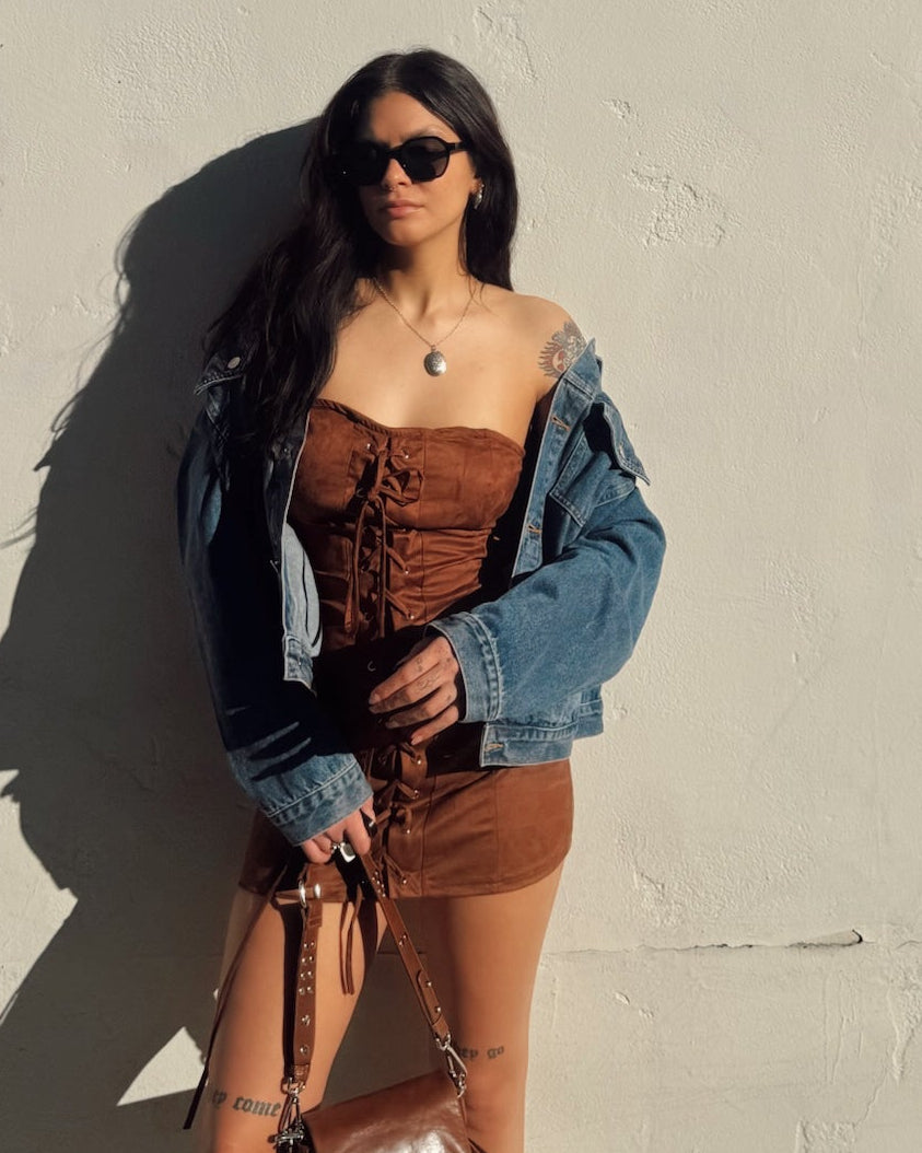 Western Lover Mini Dress - Burnout