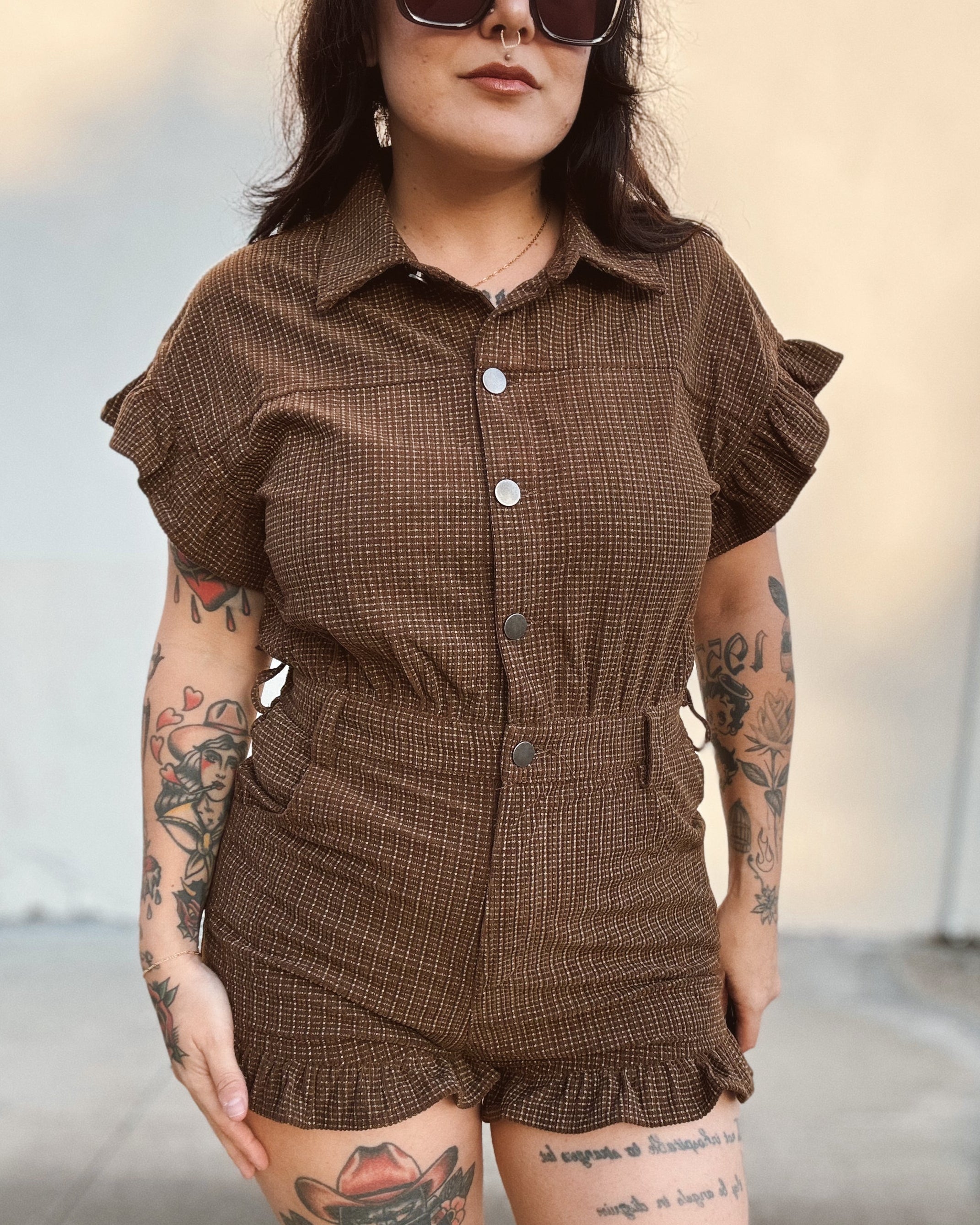 Plaid Corduroy Romper