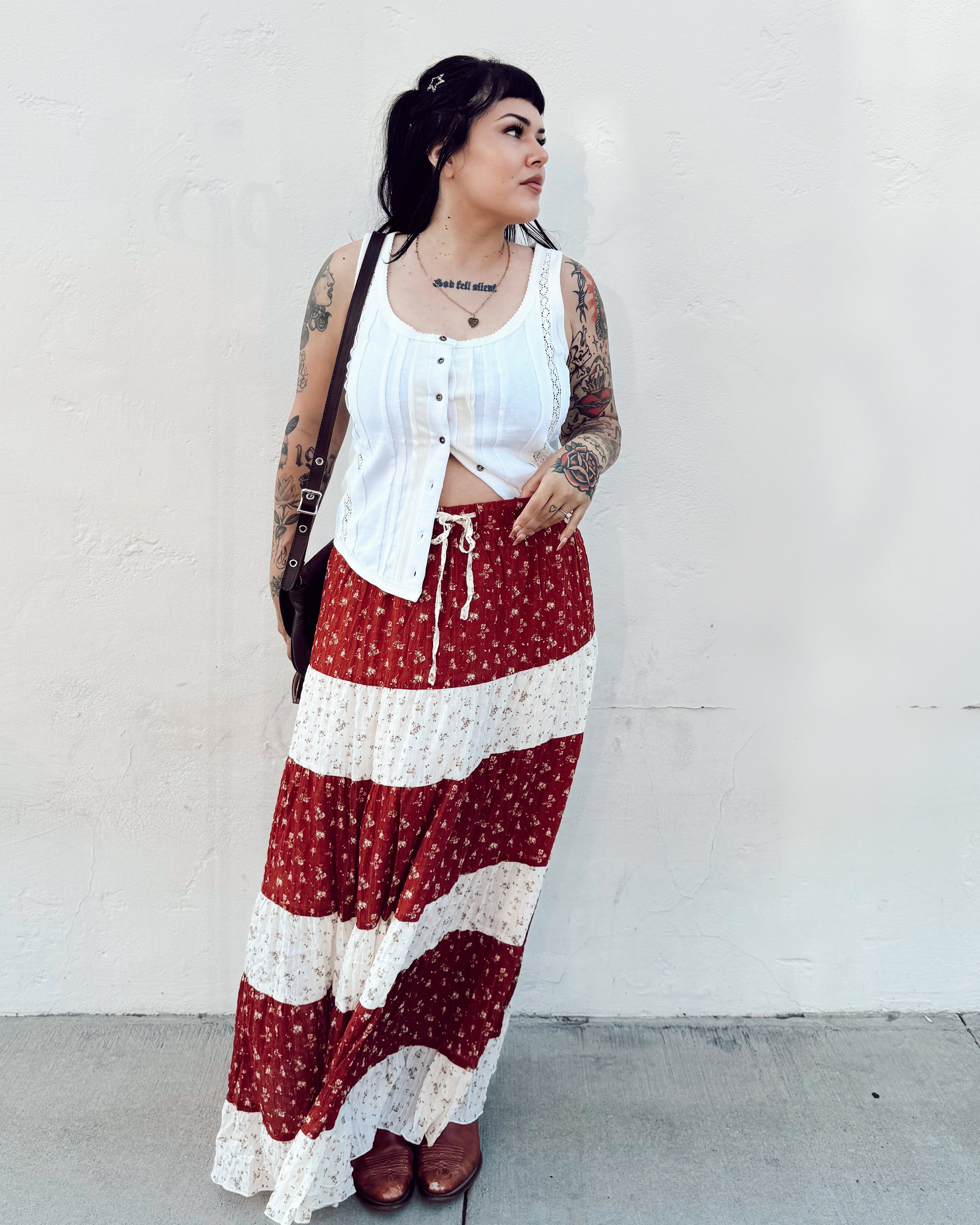 Tiered Floral Maxi Skirt