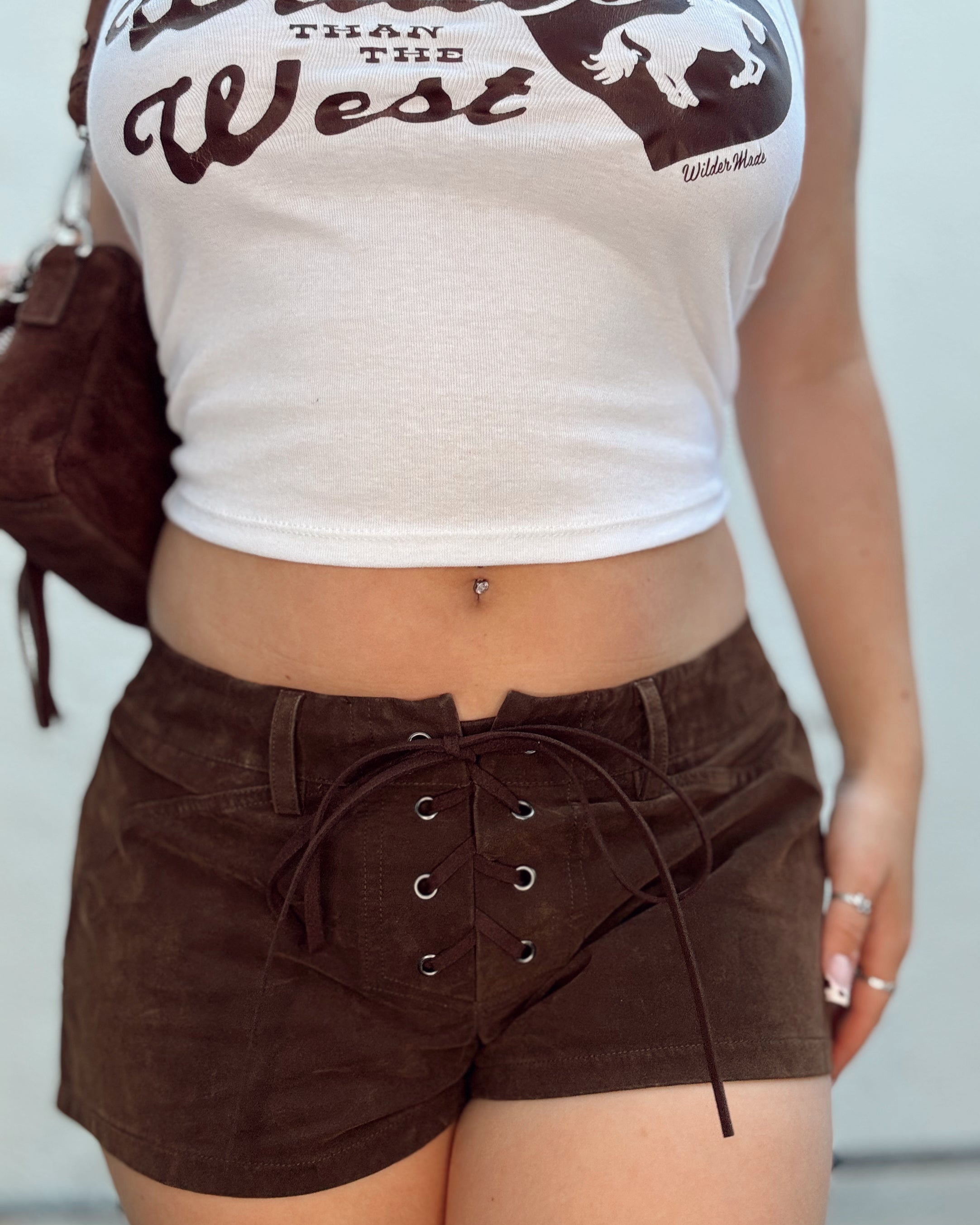 Suede Lace up Shorts - Burnout