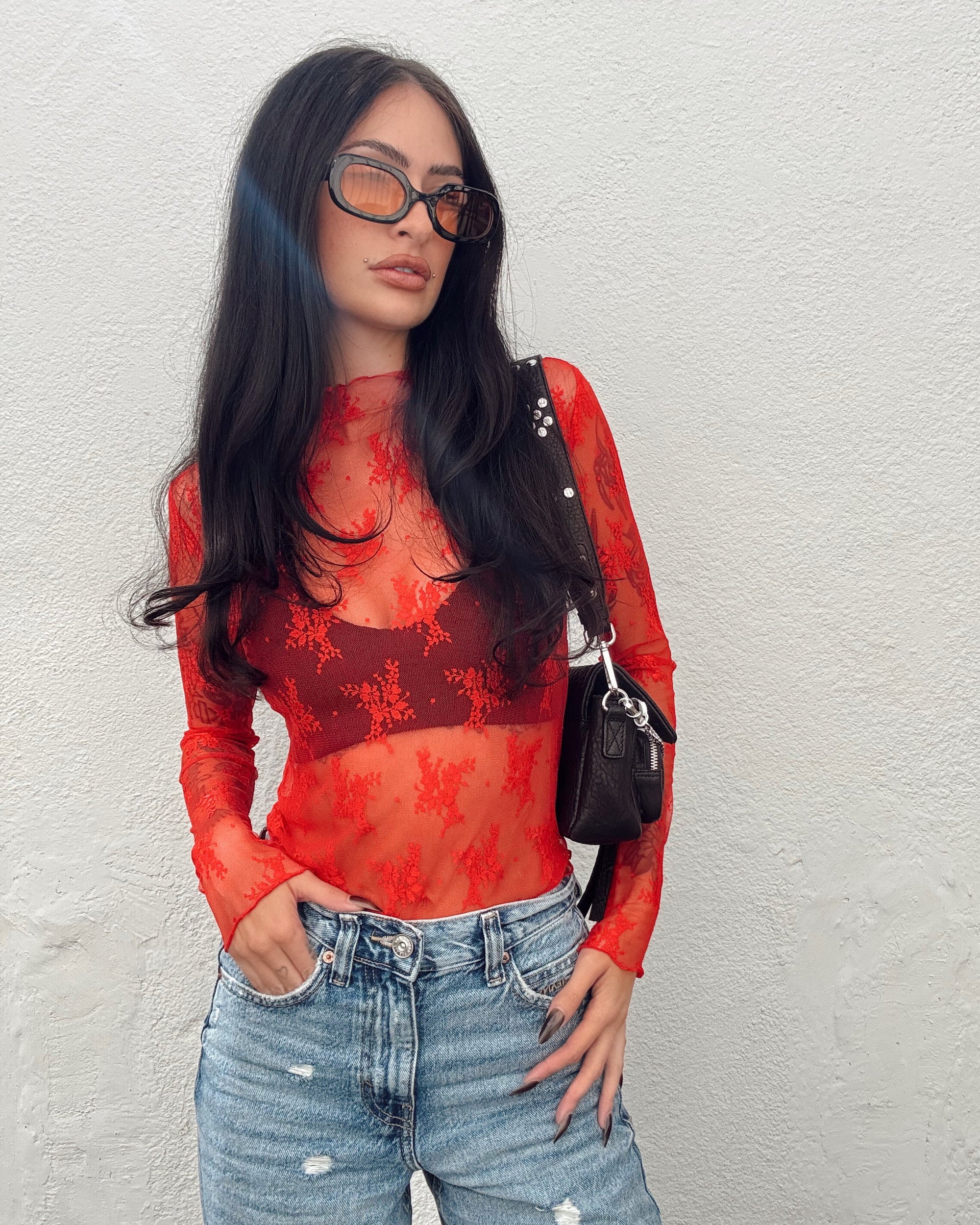 Lace Layering Long Sleeve - Red