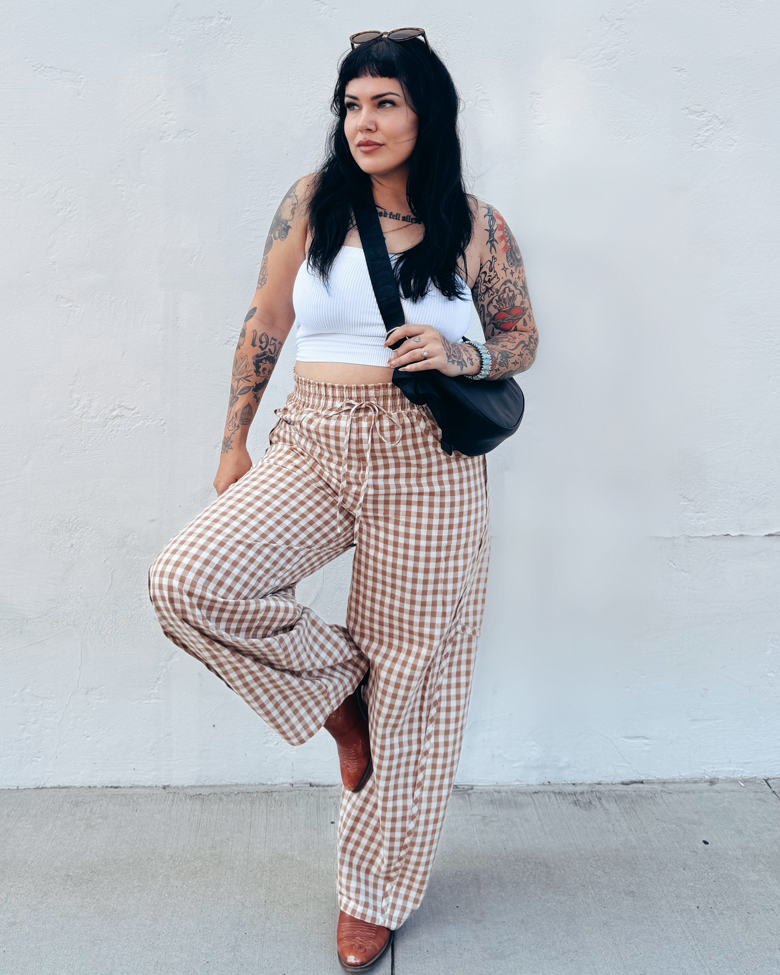 Gingham Barrel Pants