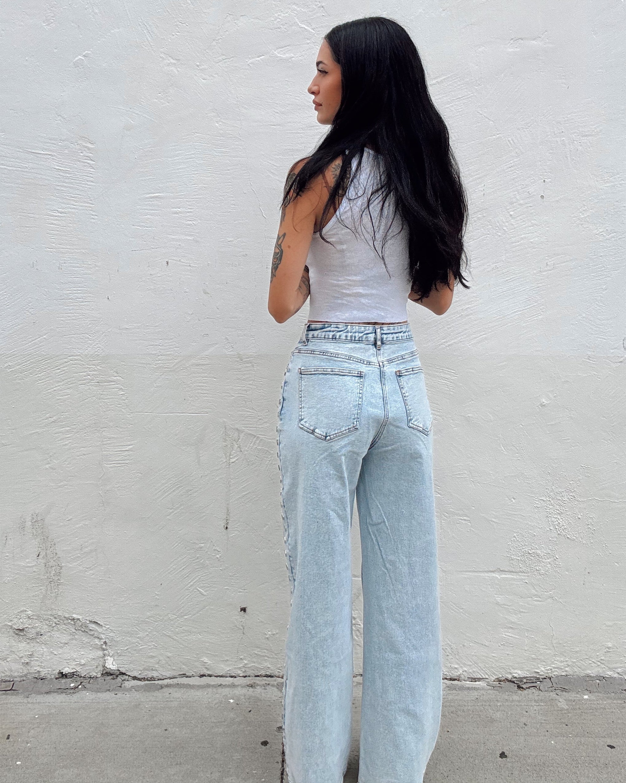 Western Diamond Studded Straight Leg - Burnout