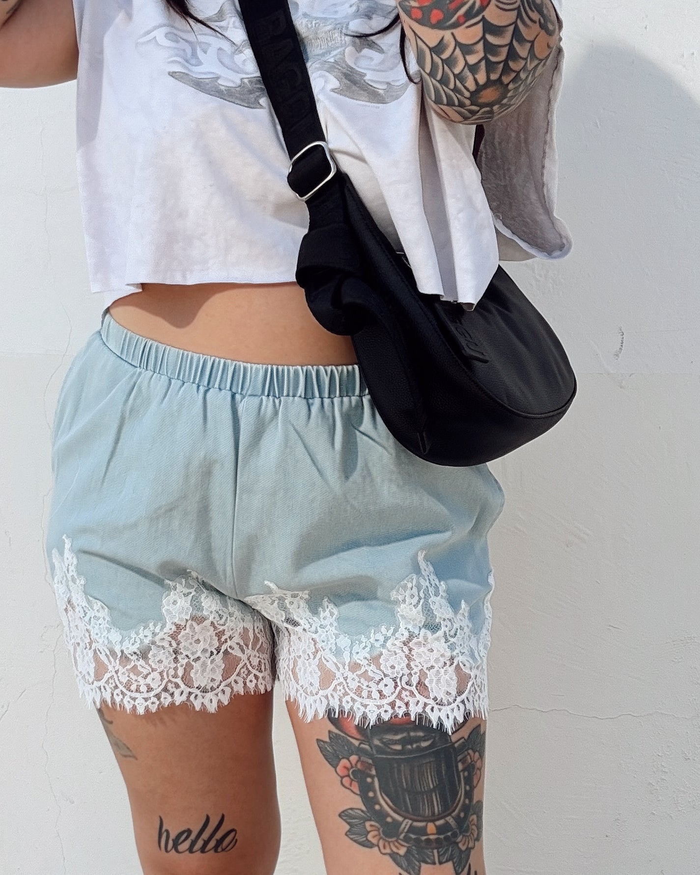 Lace Trim Denim Shorts