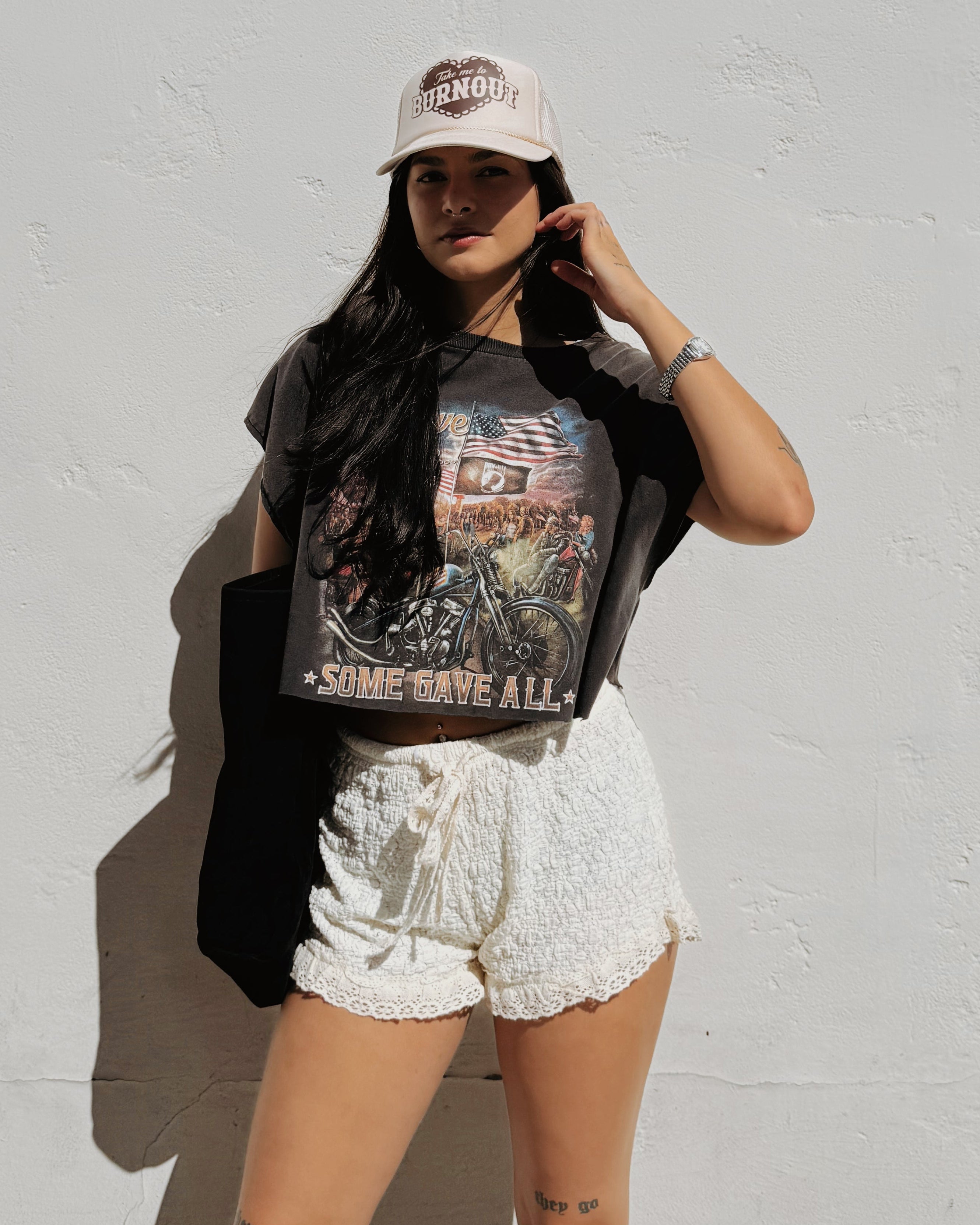 Lace Trim Shorts - Cream