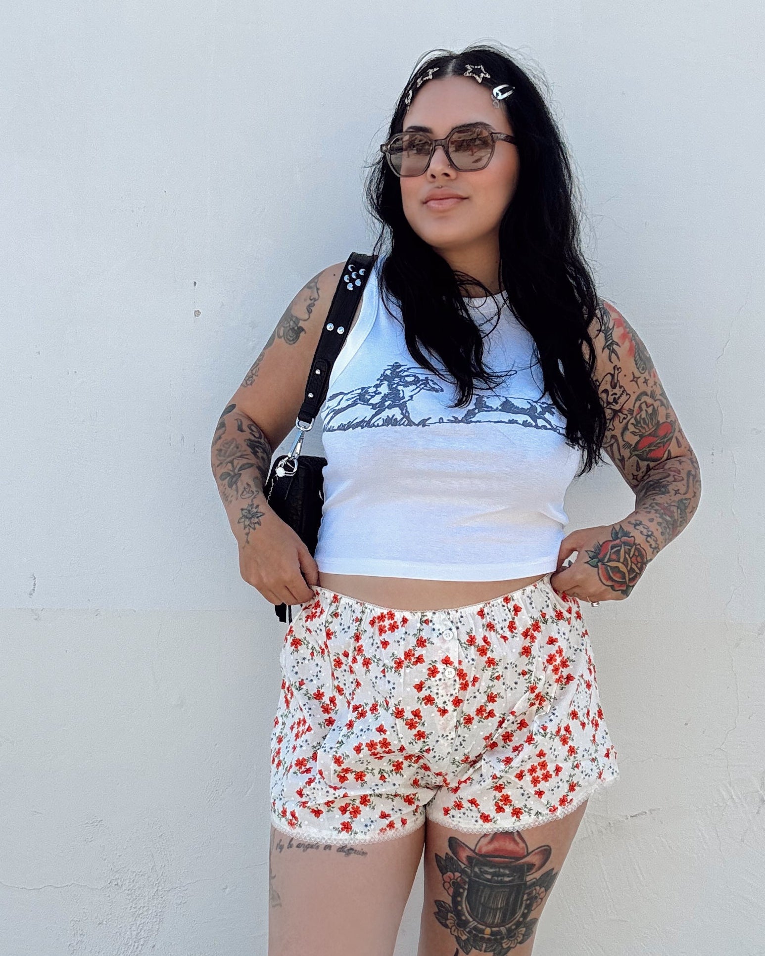 Lace Trim Floral Boxer Shorts