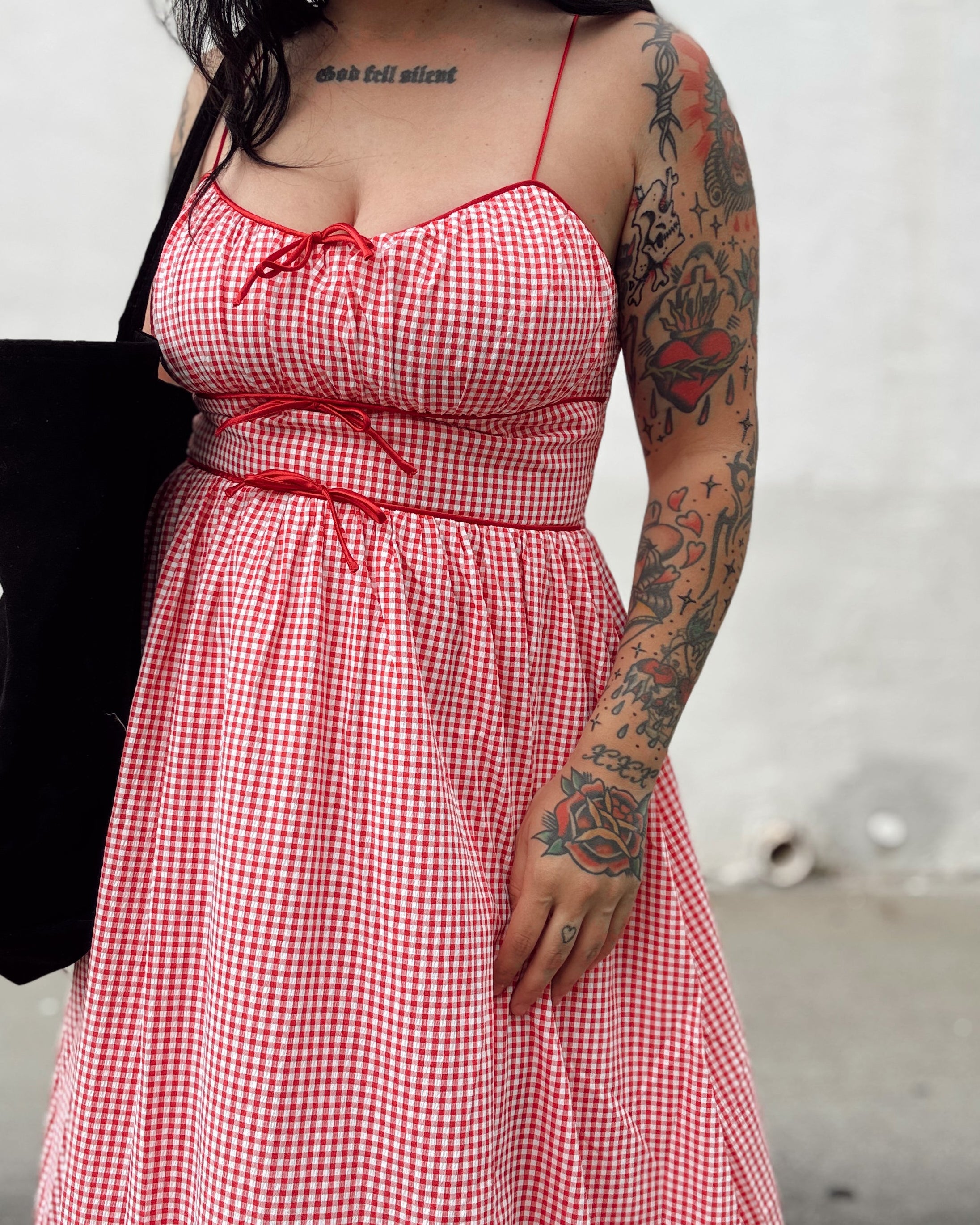 Gingham Midi Dress - Red