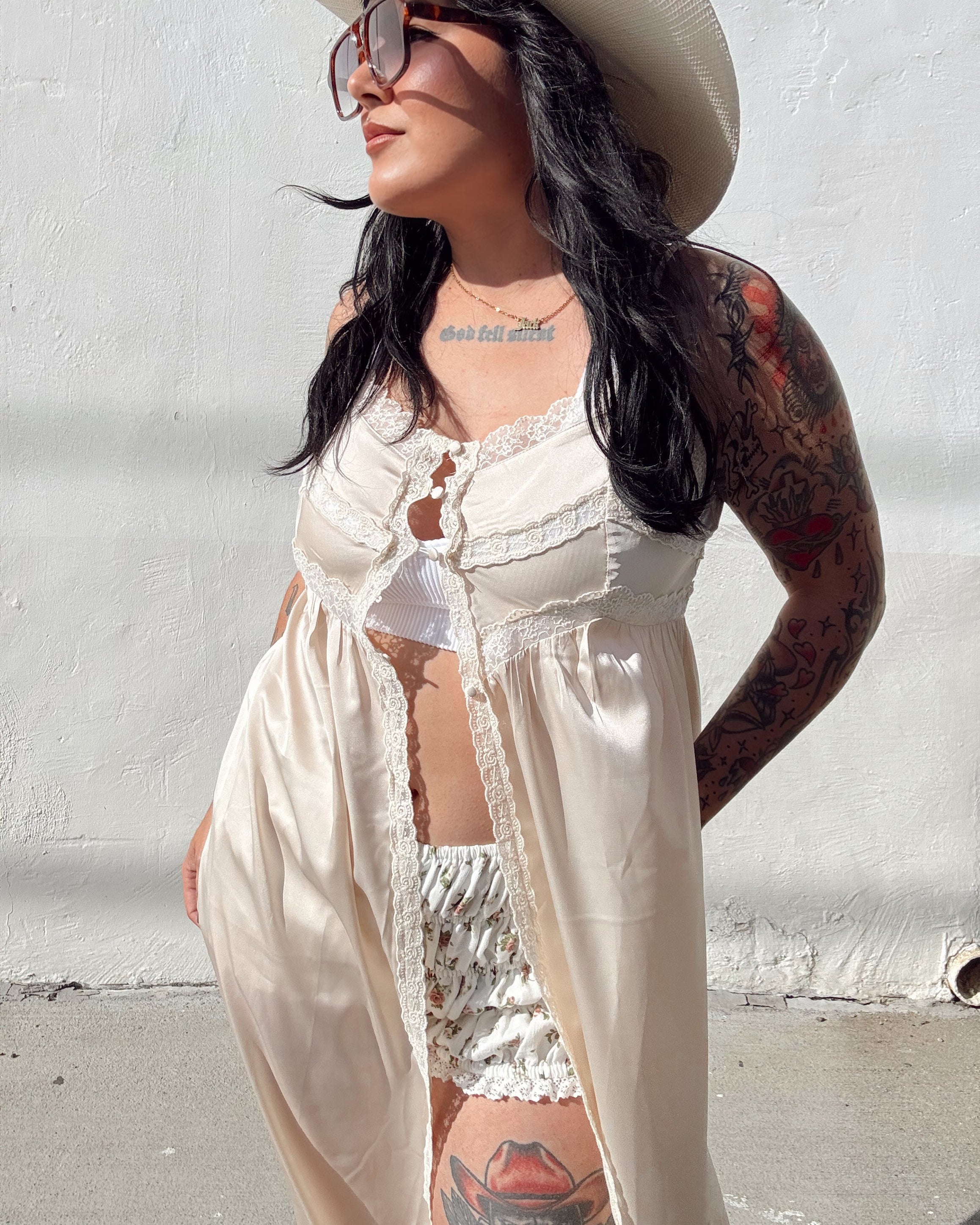 Lace Trim Maxi Cami Top - Cream