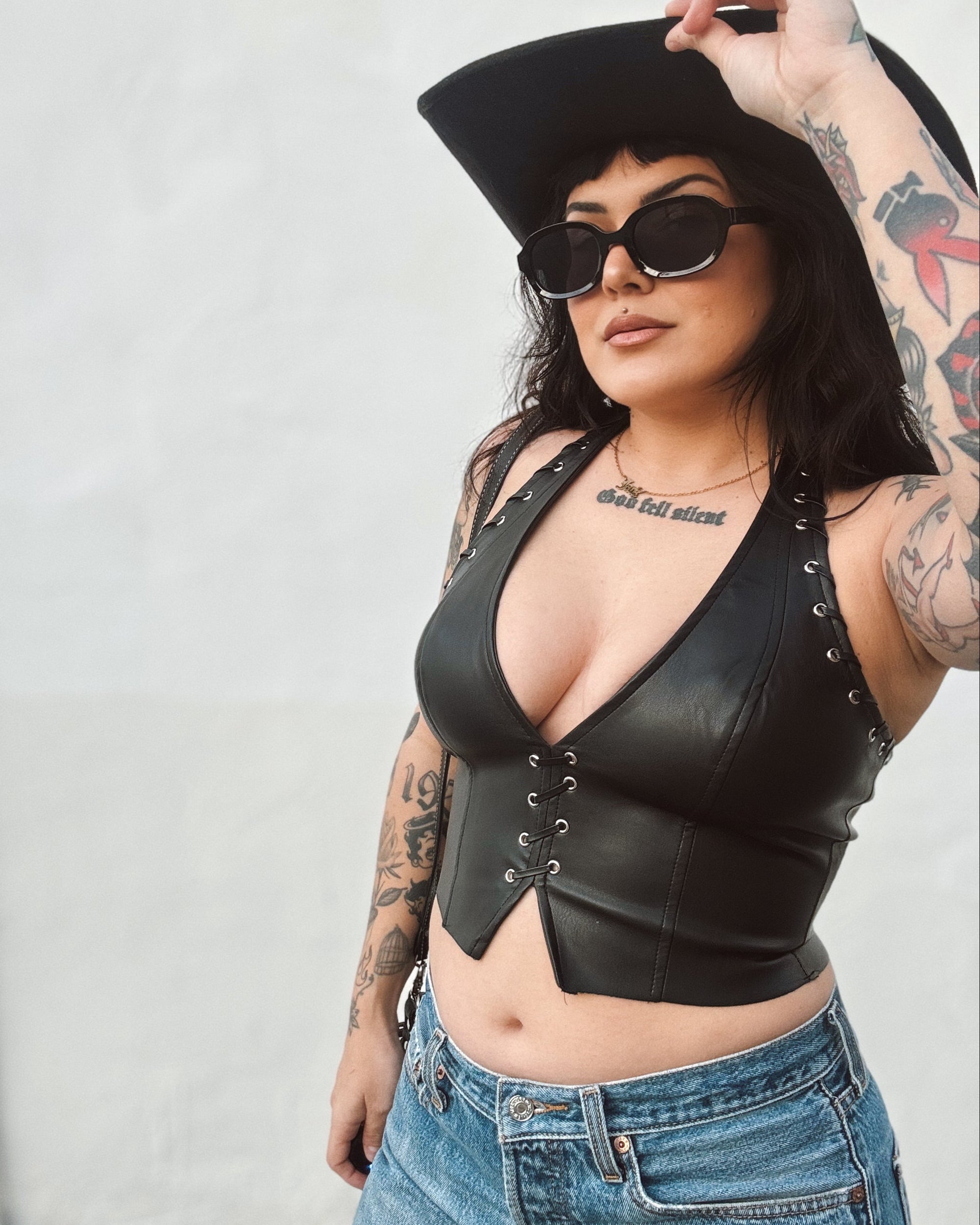 Whipstitch Leather Halter Top