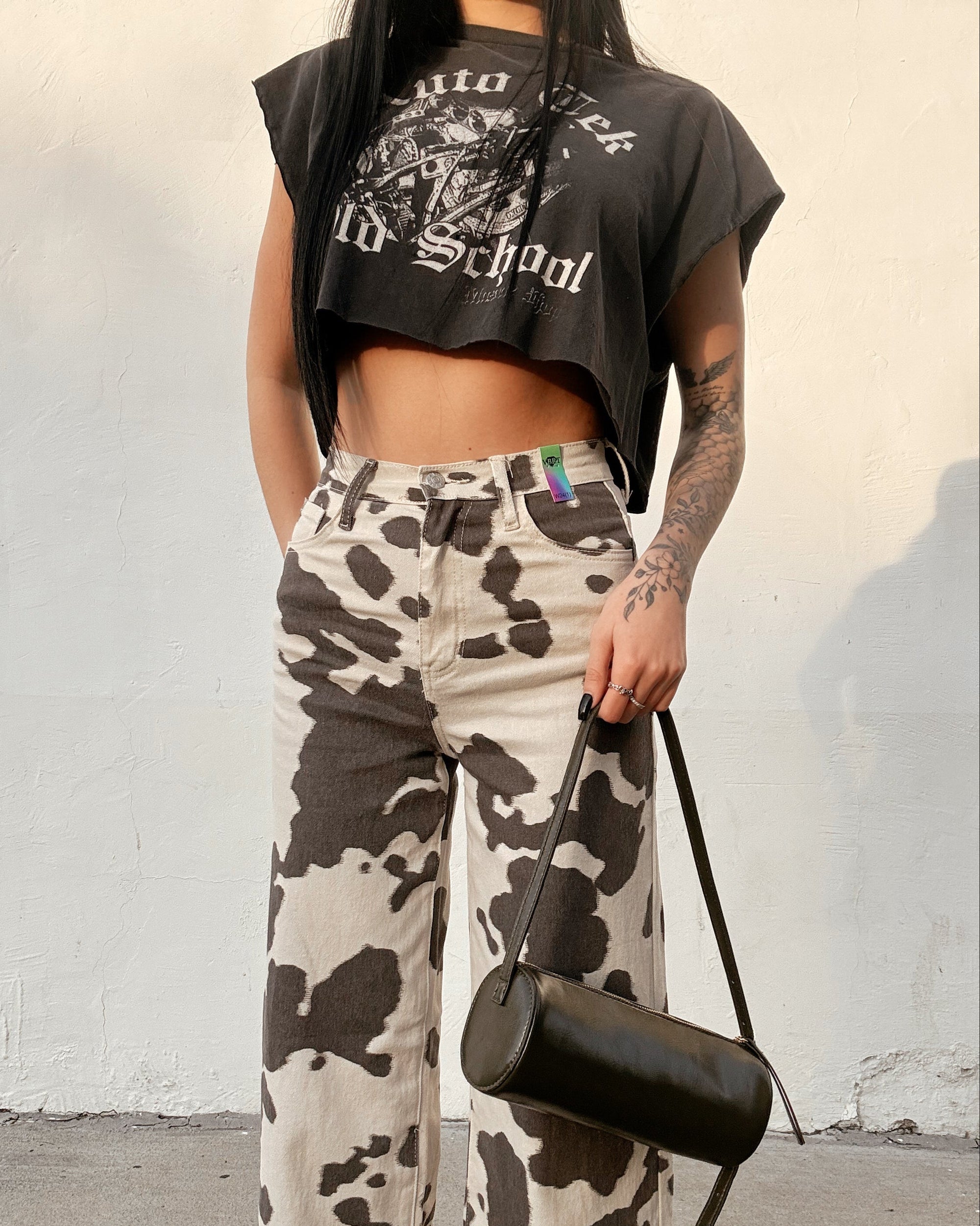 Cow Print Flare Jeans