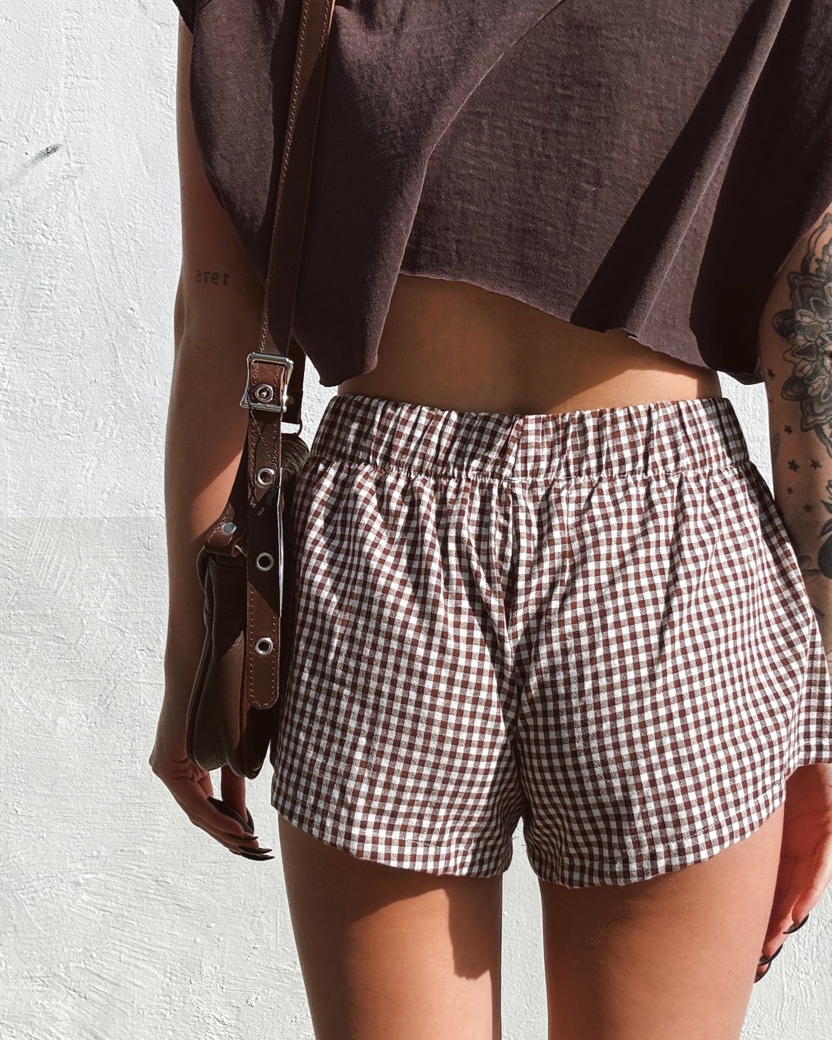Gingham Boxer Shorts - Mocha