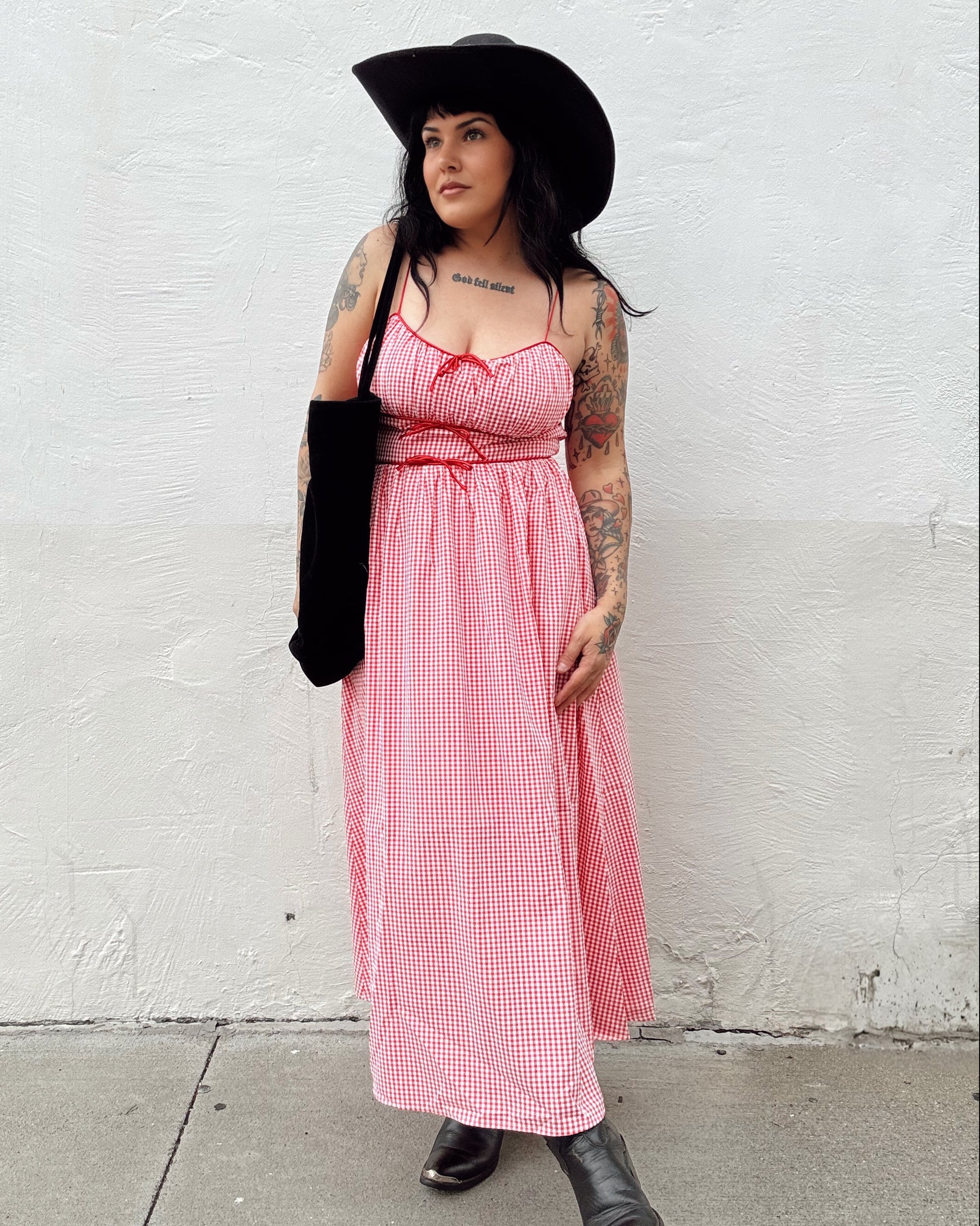 Gingham Midi Dress - Red