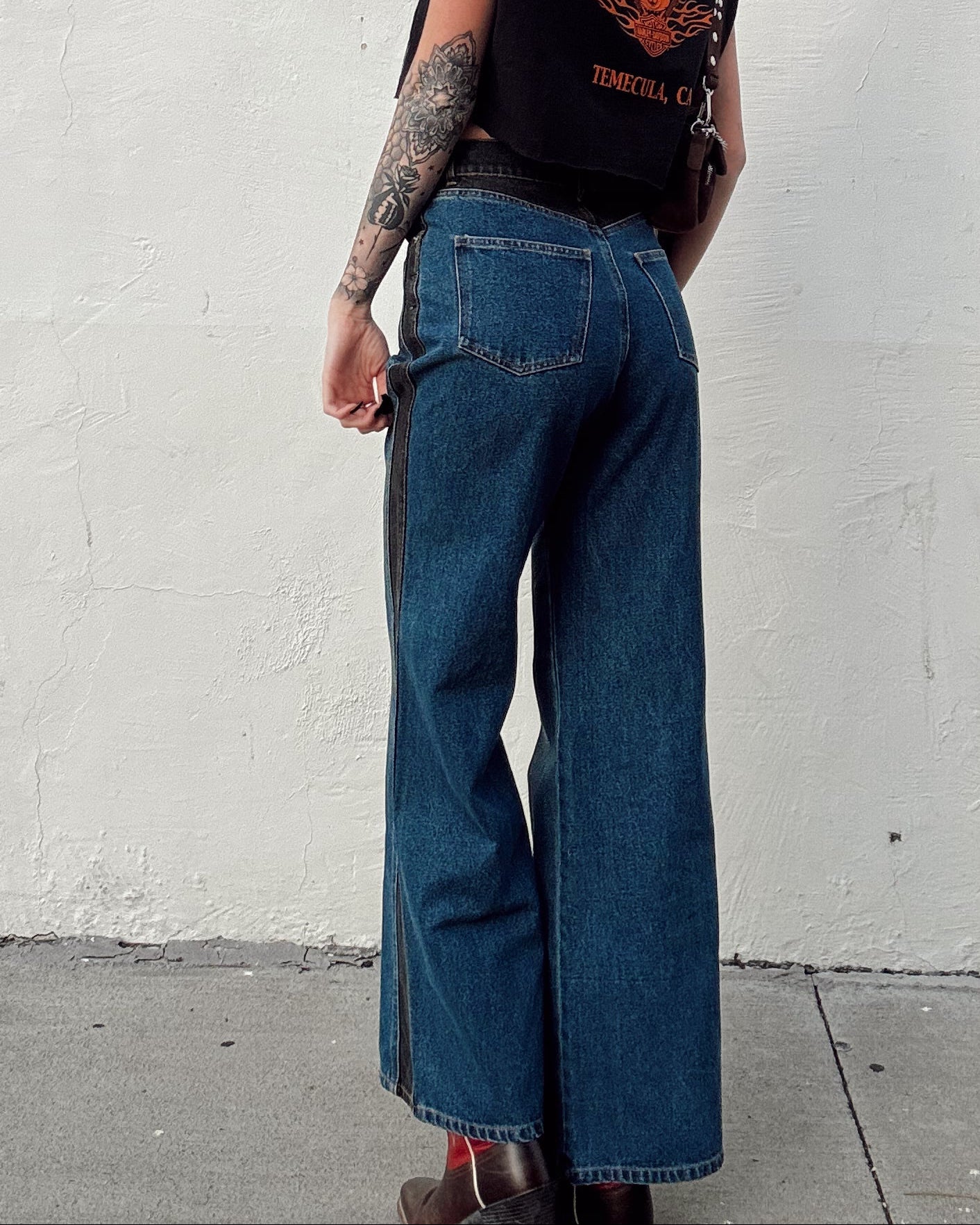Western Two Tone Wide Leg Jeans