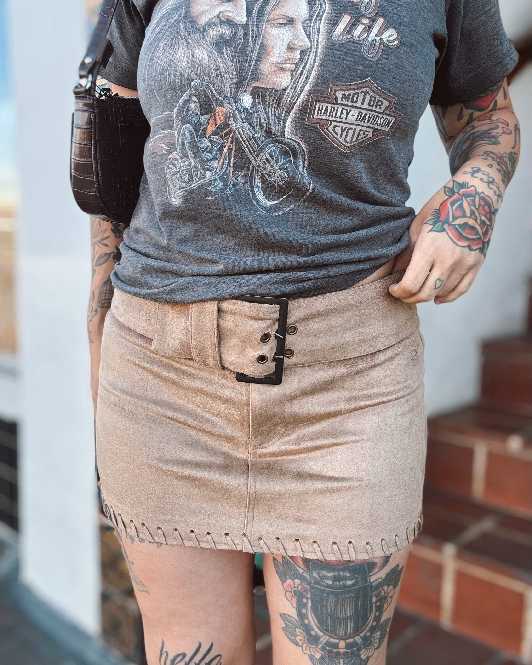 Suede Belted Mini Skirt