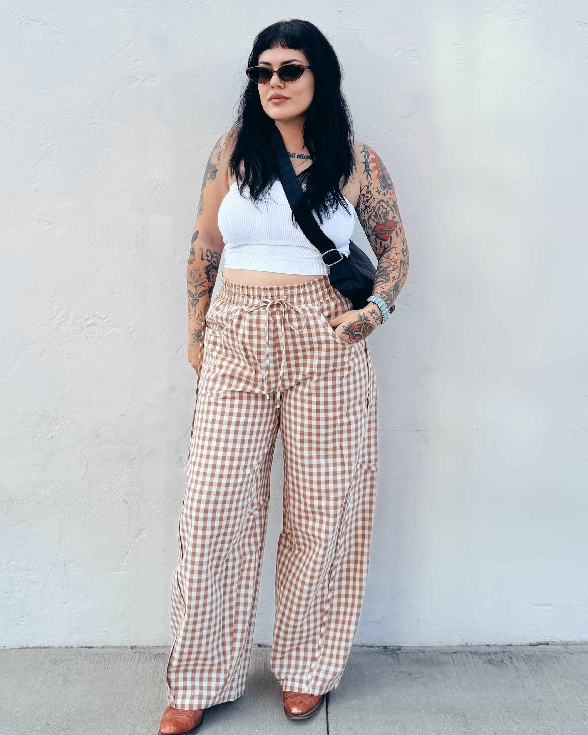 Gingham Barrel Pants