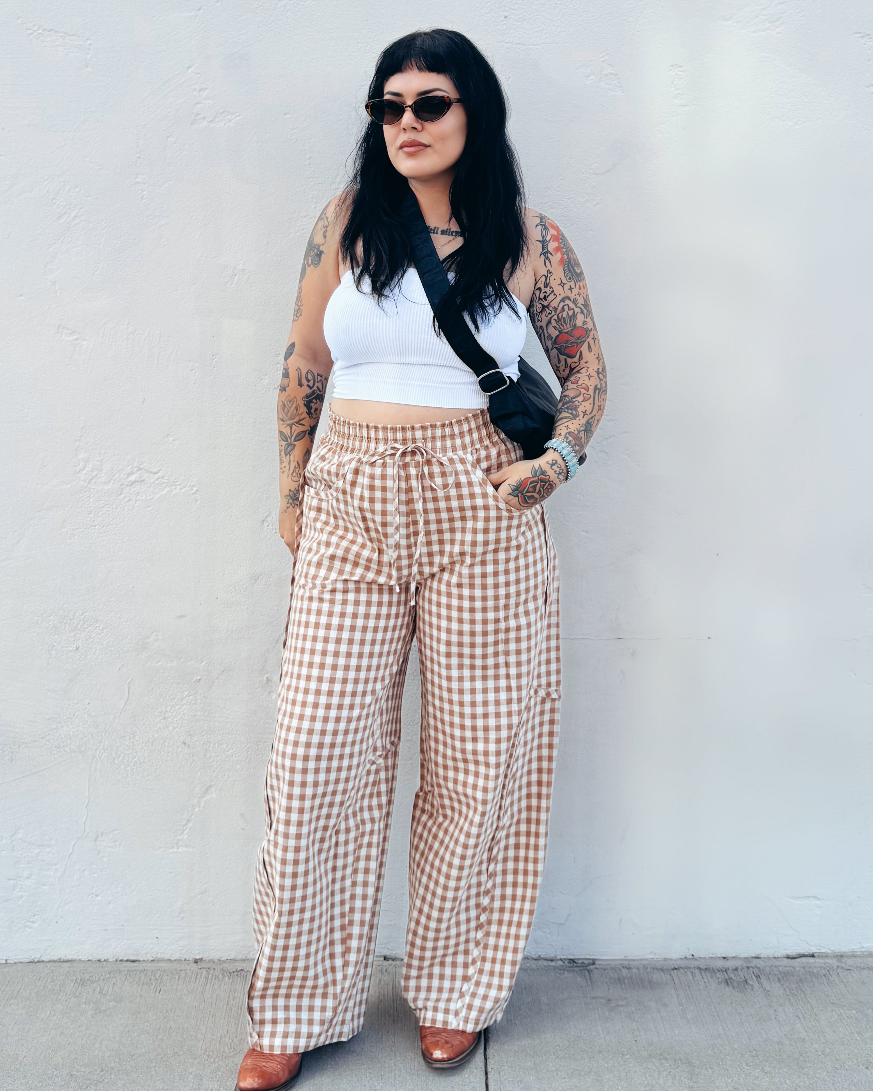 Gingham Barrel Pants