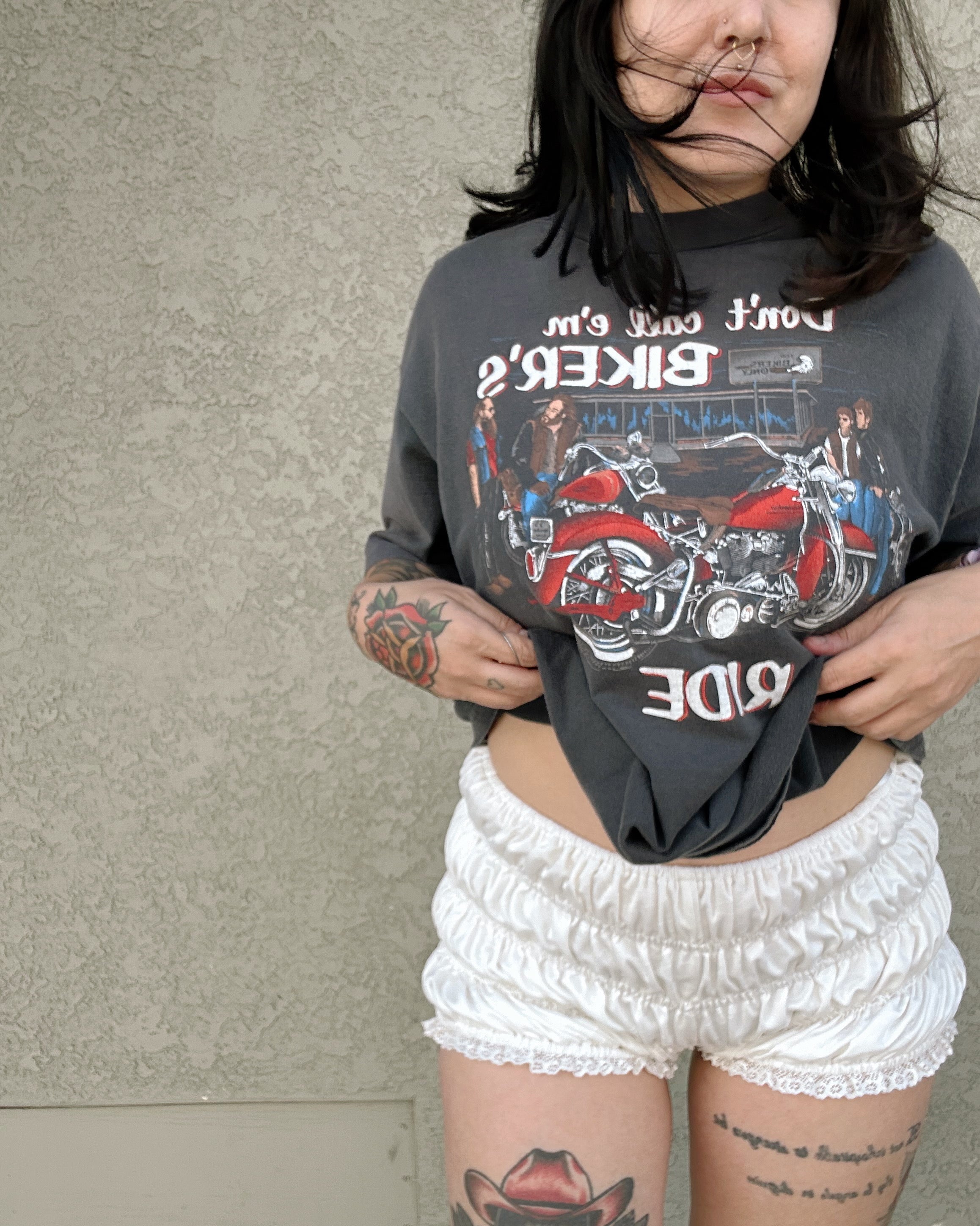 Lace Trim Bloomer Shorts - White - Burnout