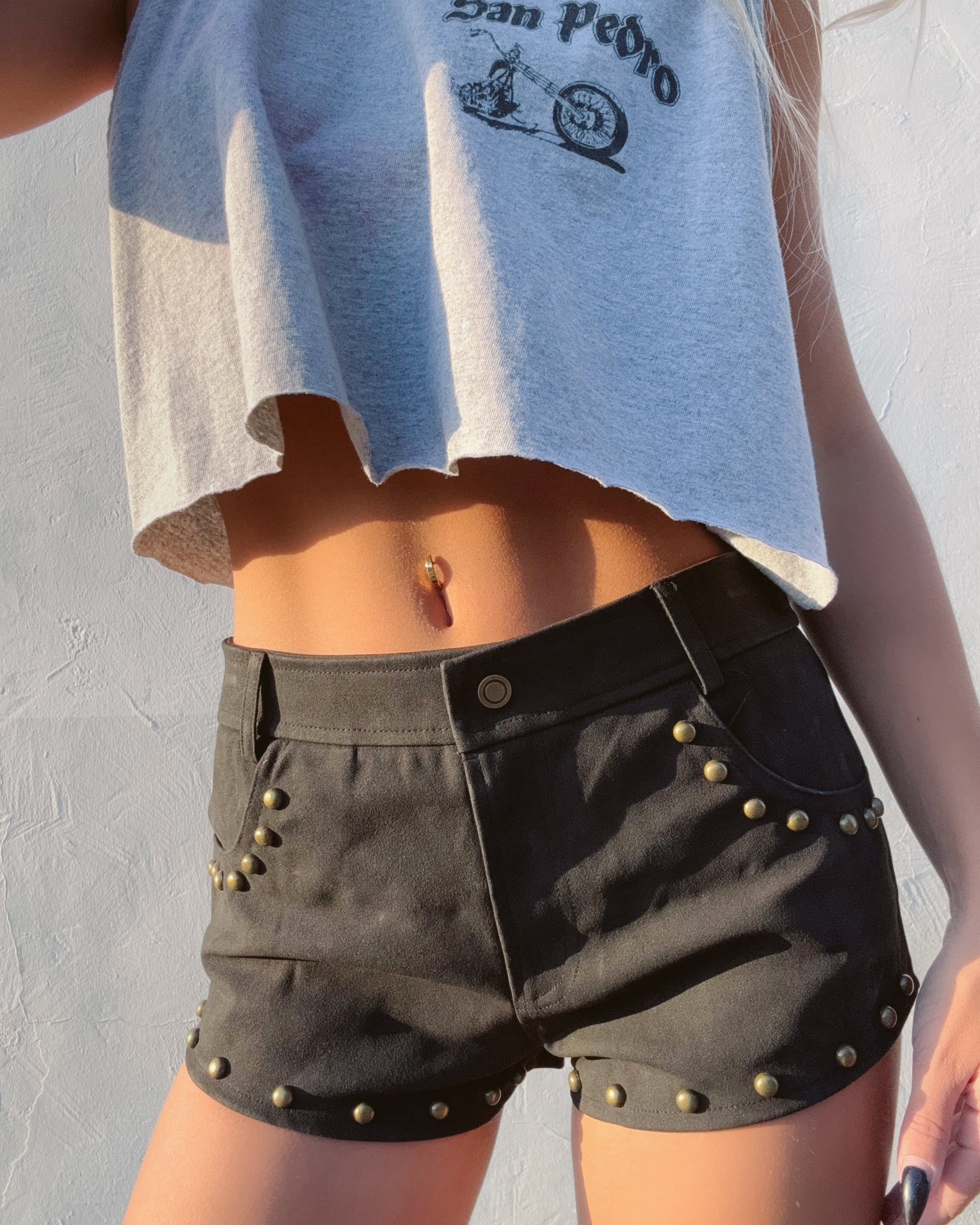 Suede Studded Micro Shorts - Black