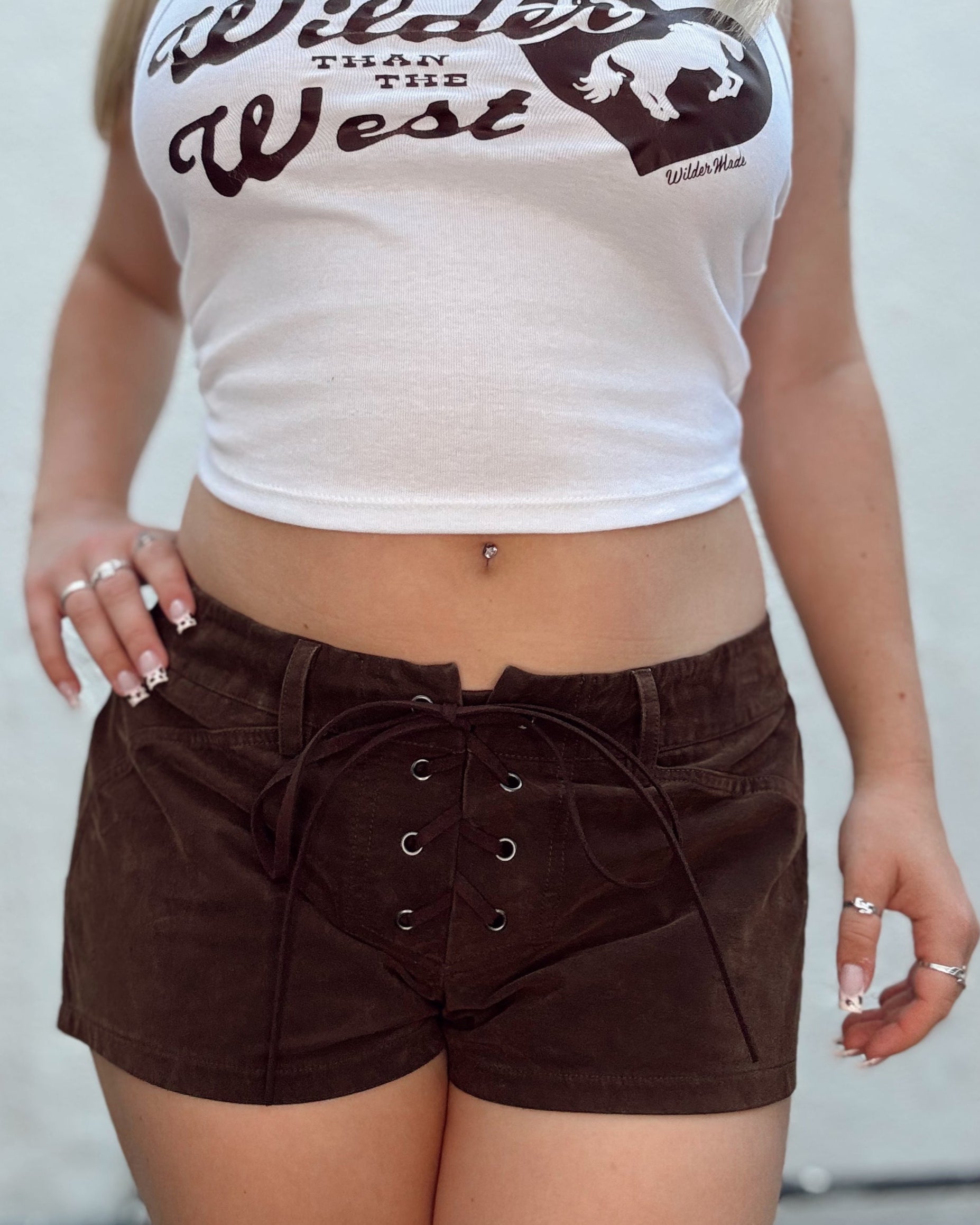 Suede Lace up Shorts - Burnout