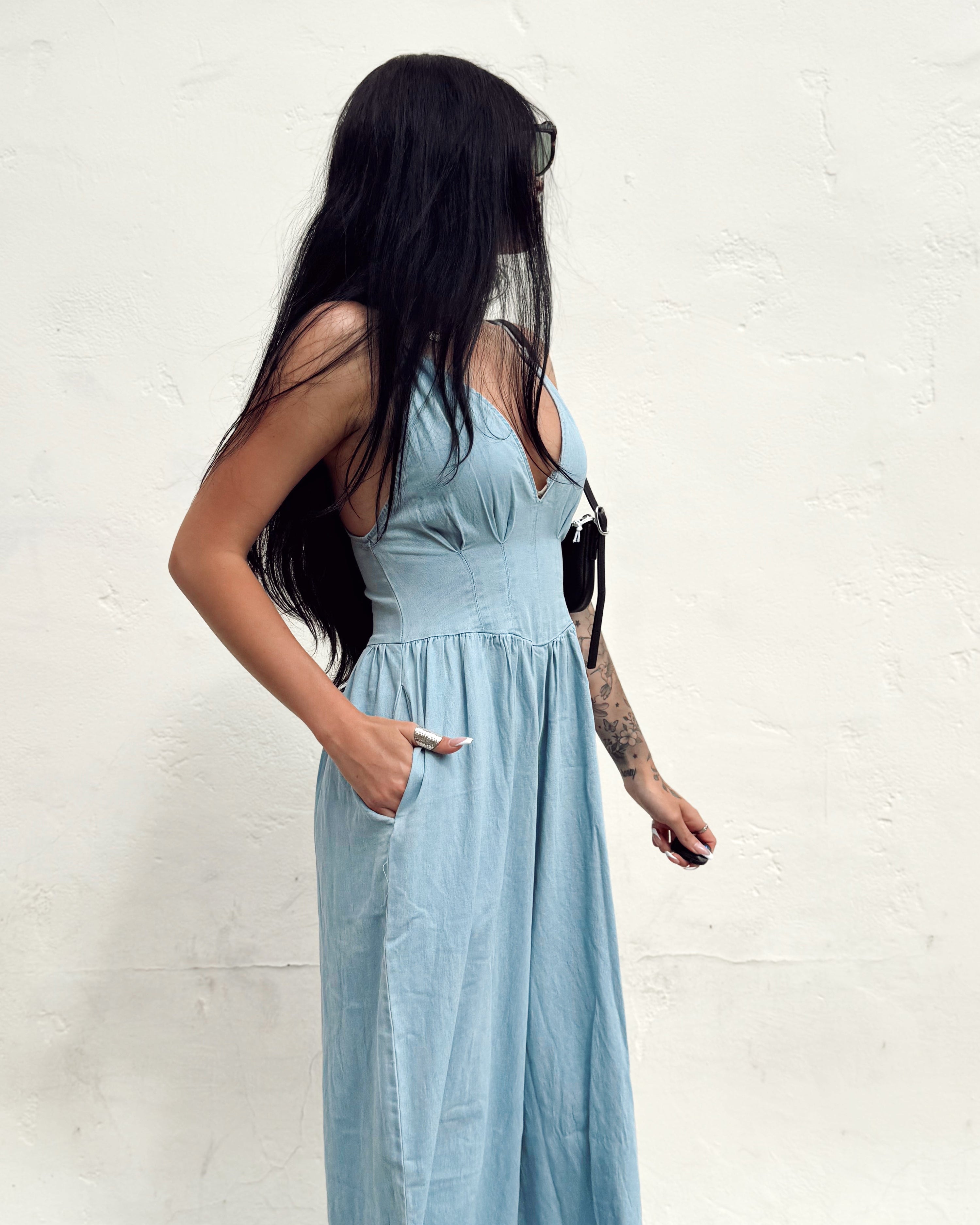 Denim Corset Top Jumpsuit
