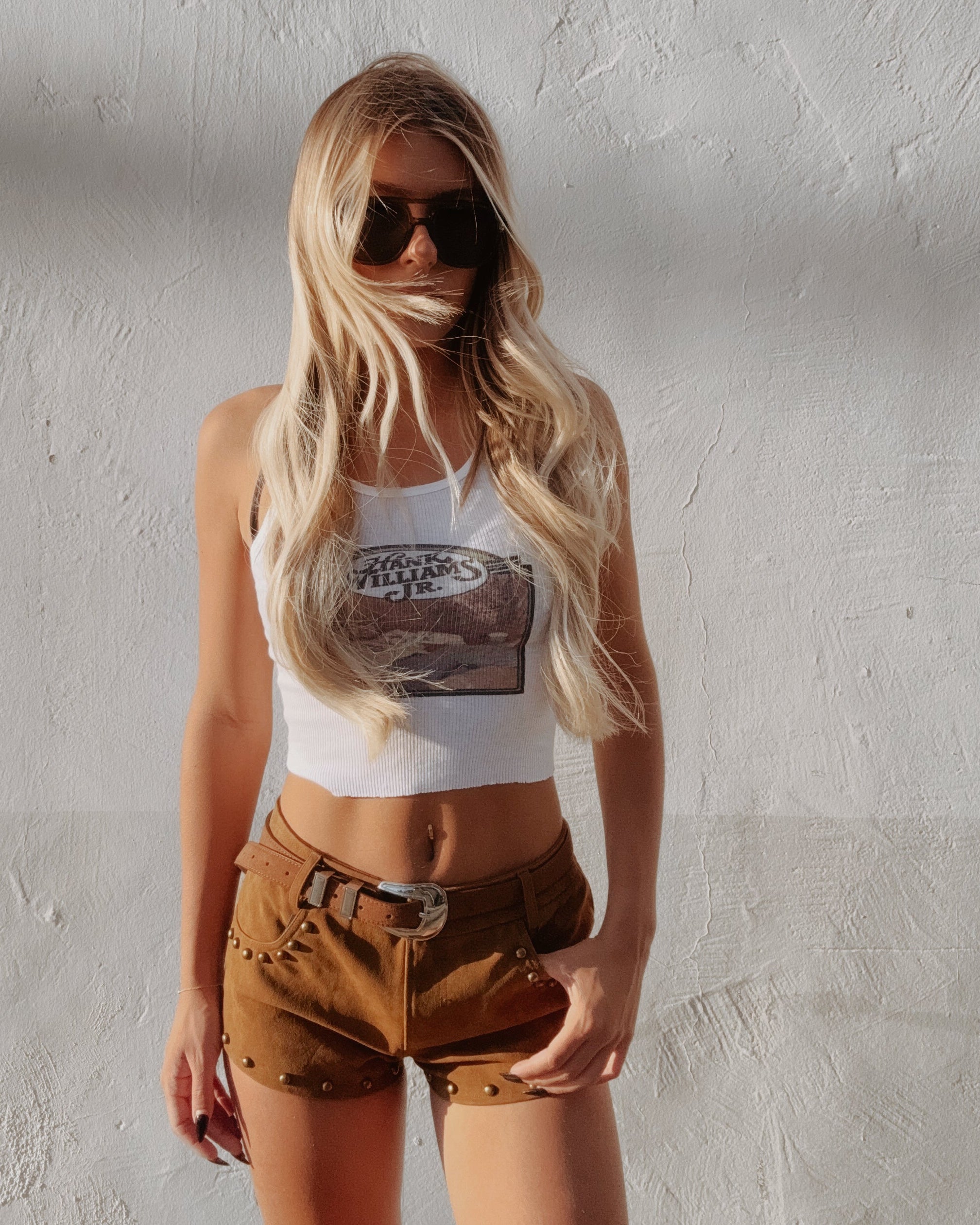 Suede Studded Micro Shorts - Camel
