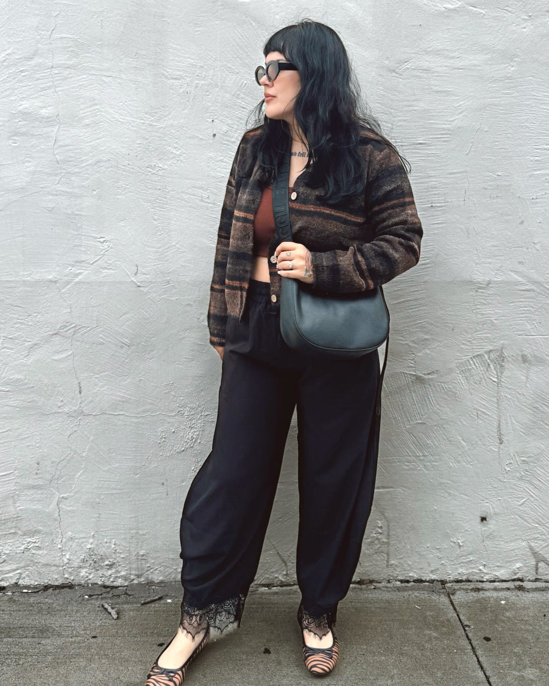 Lace Trim Barrel Pants - Black