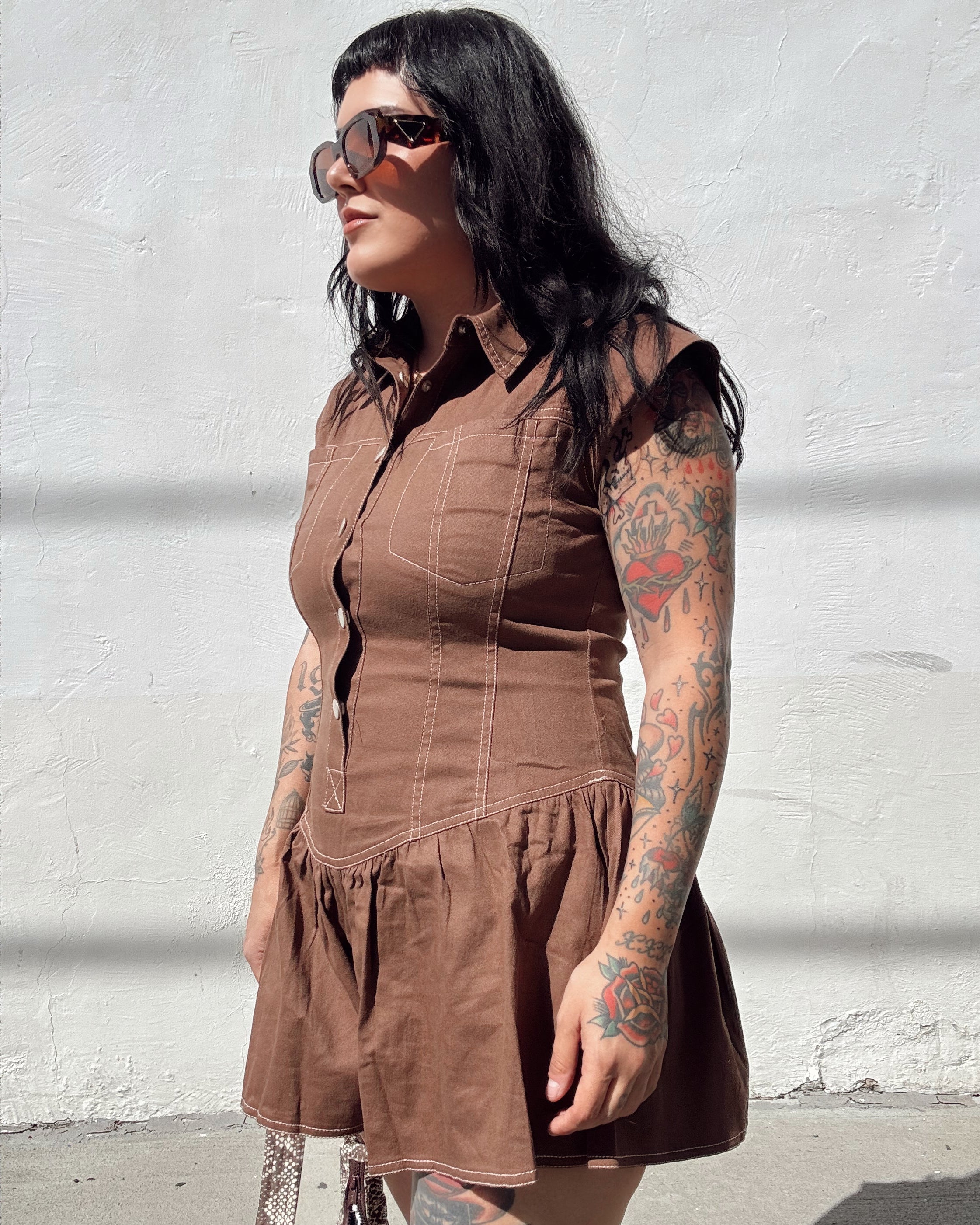 Button Front Romper - Mocha