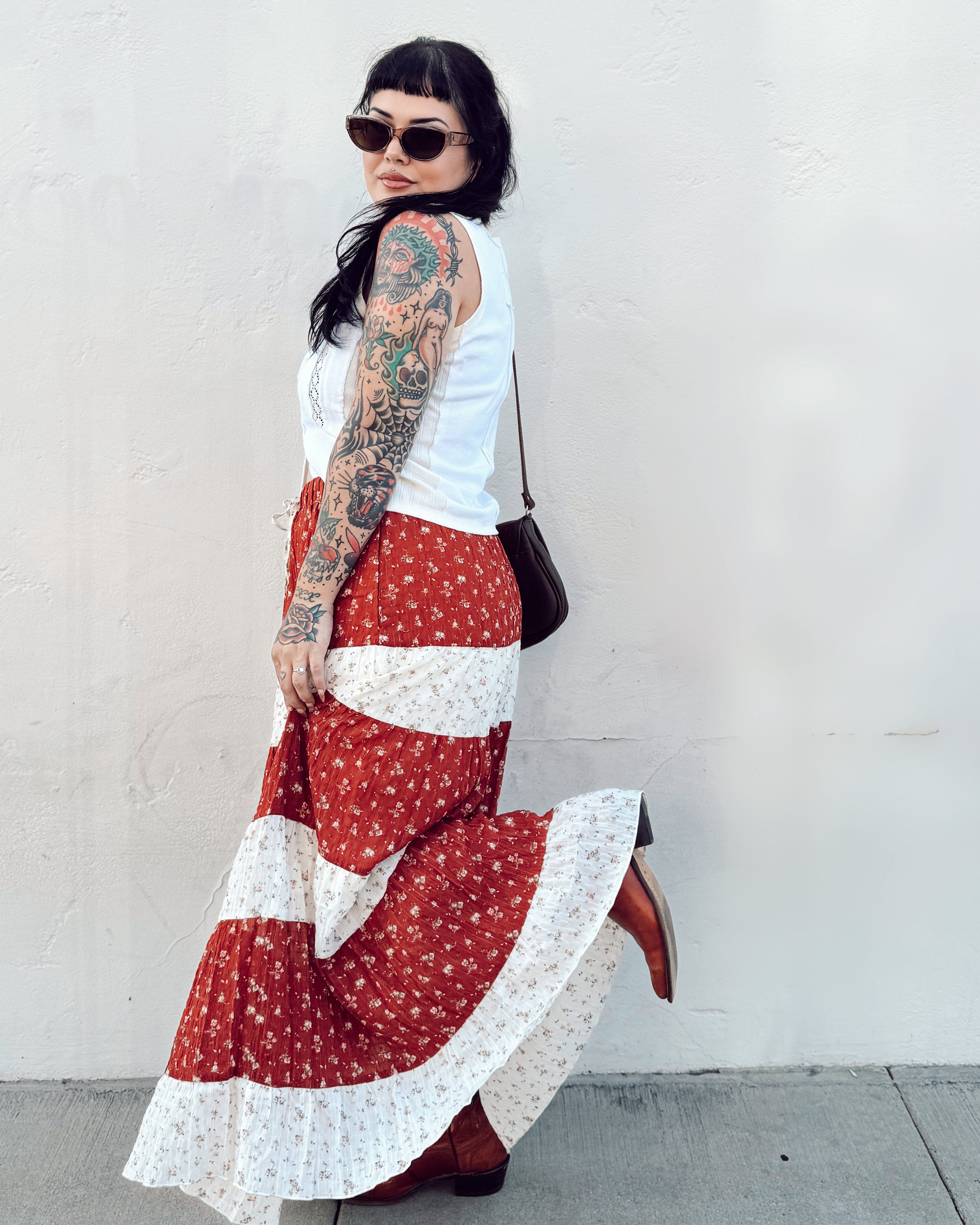 Tiered Floral Maxi Skirt