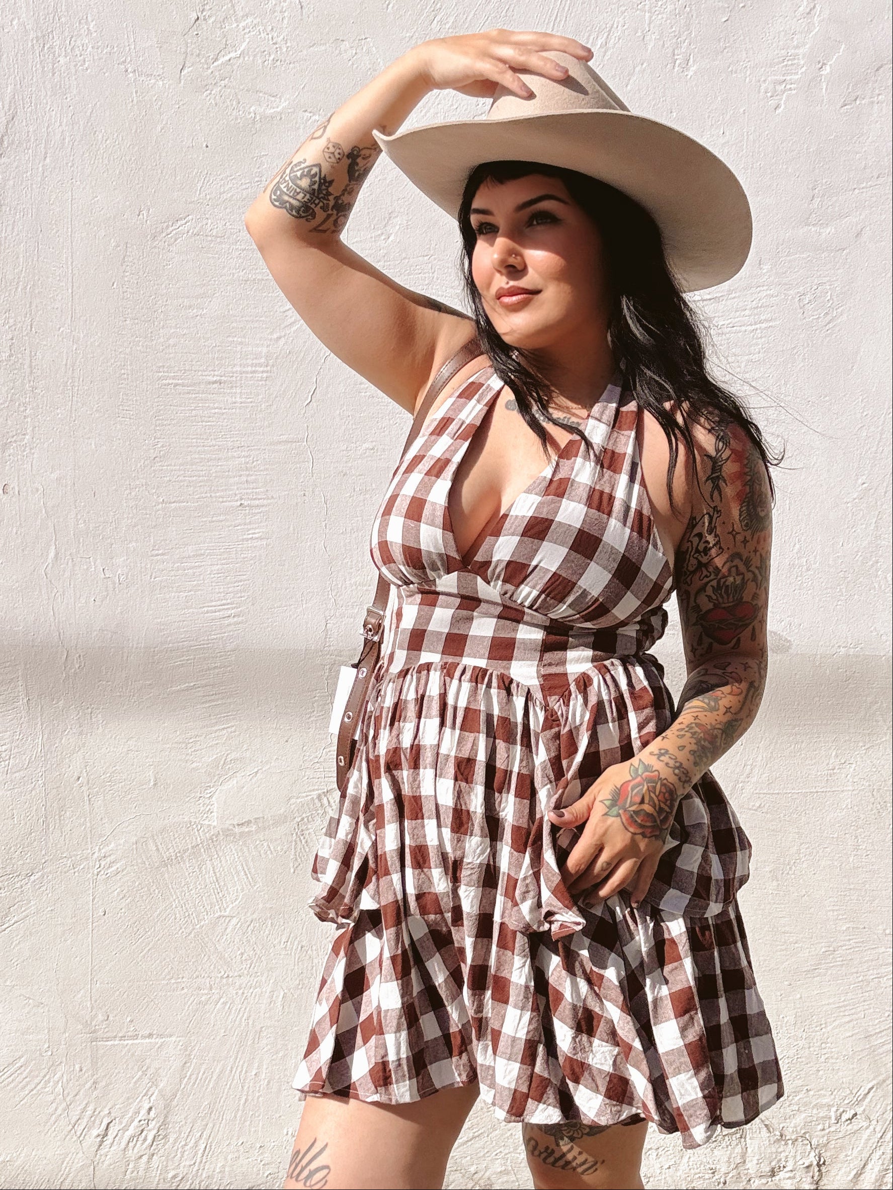 Plaid Ruffle Peplum Halter Romper