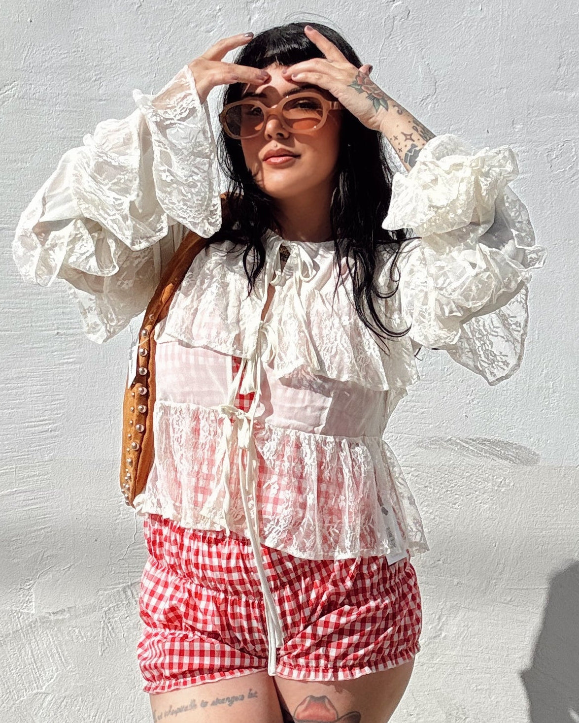 Ruffle Lace Long Sleeve Top - Cream