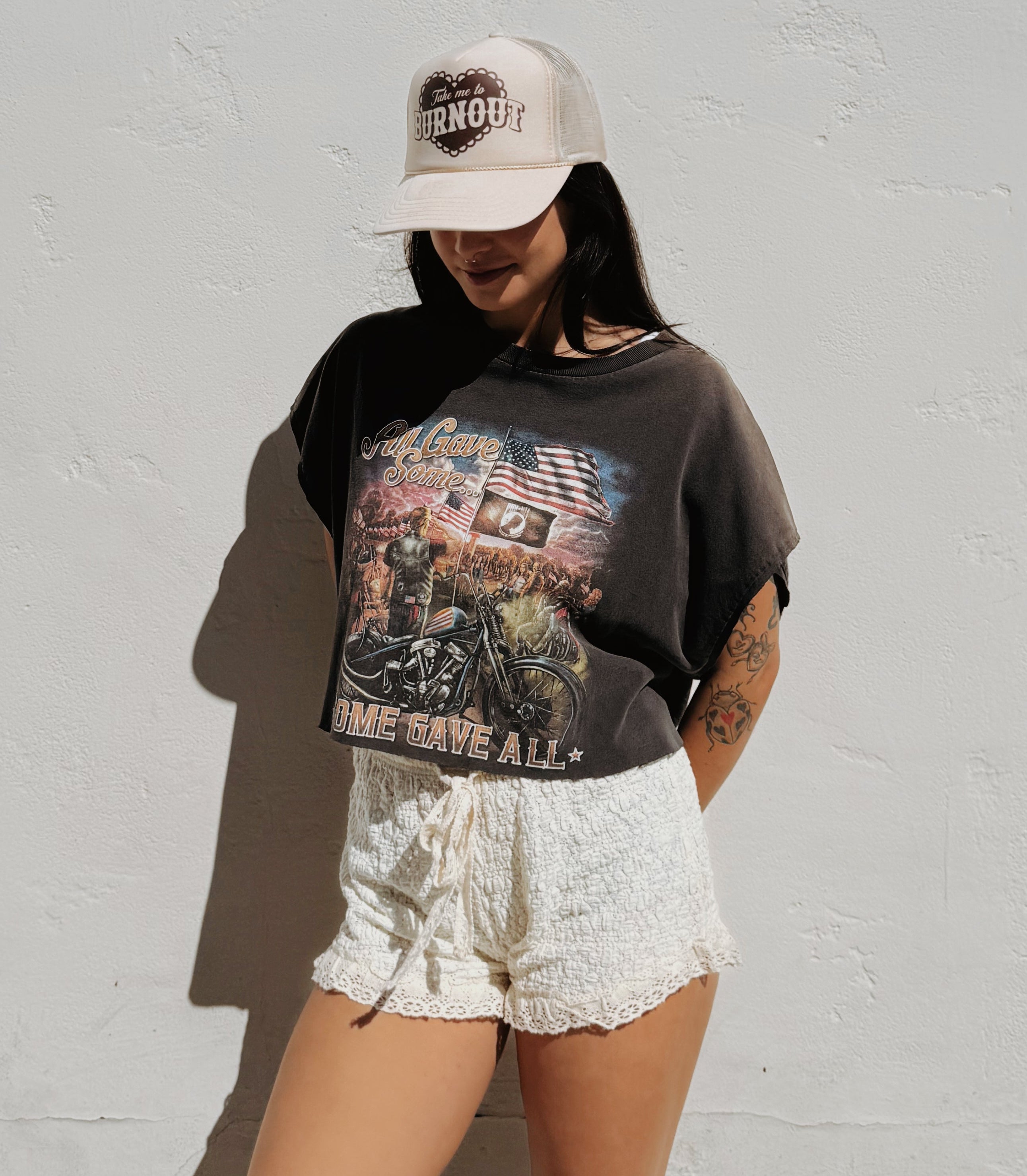 Lace Trim Shorts - Cream