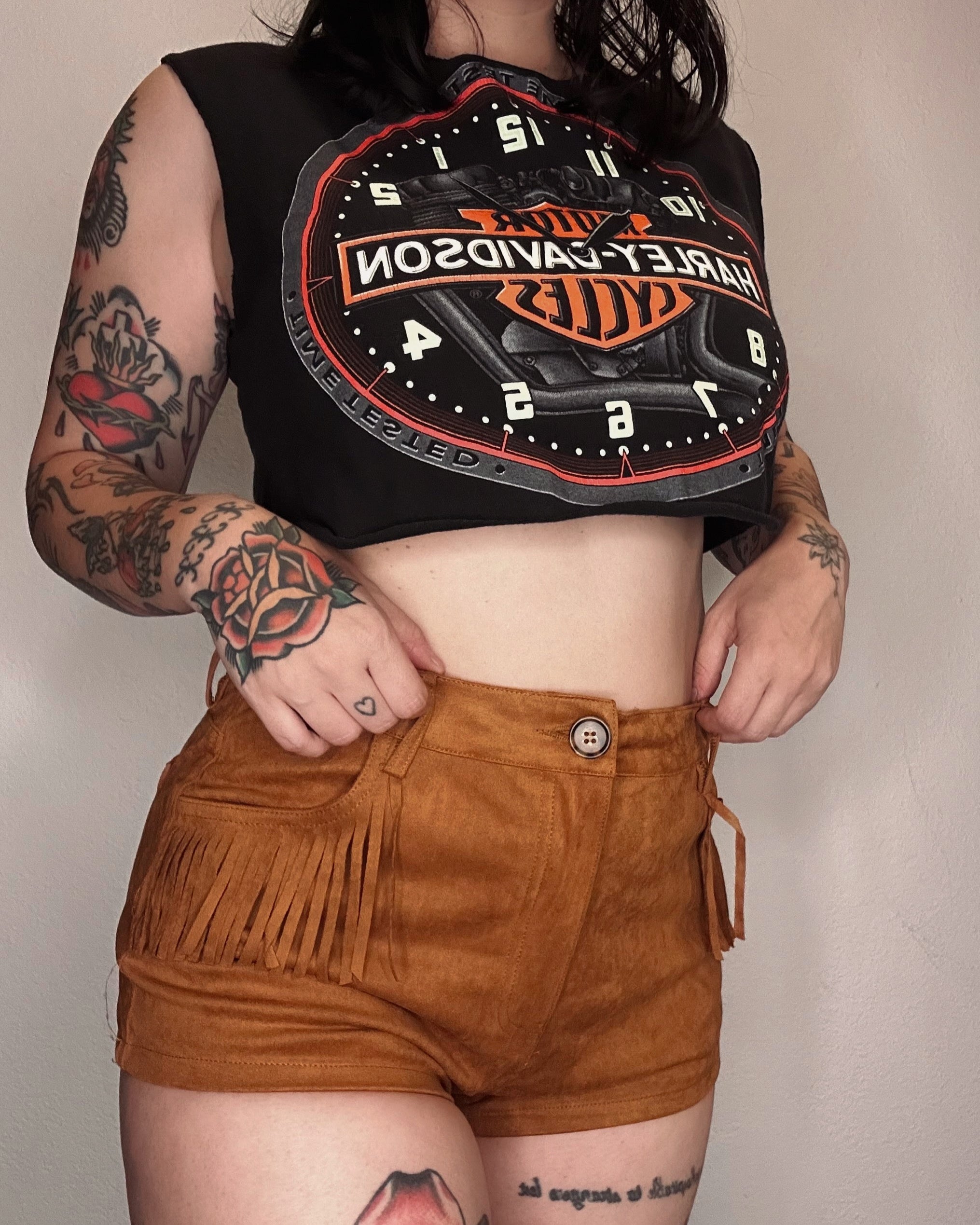 Suede Fringe Shorts - Brown - Burnout