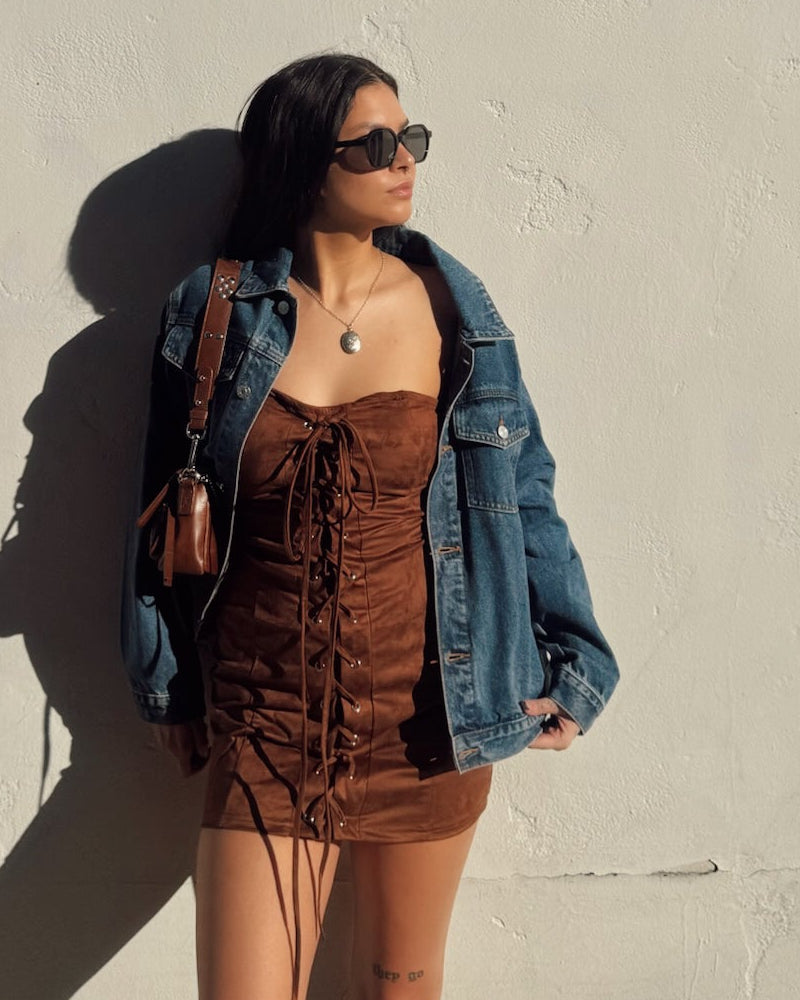 Western Lover Mini Dress - Burnout