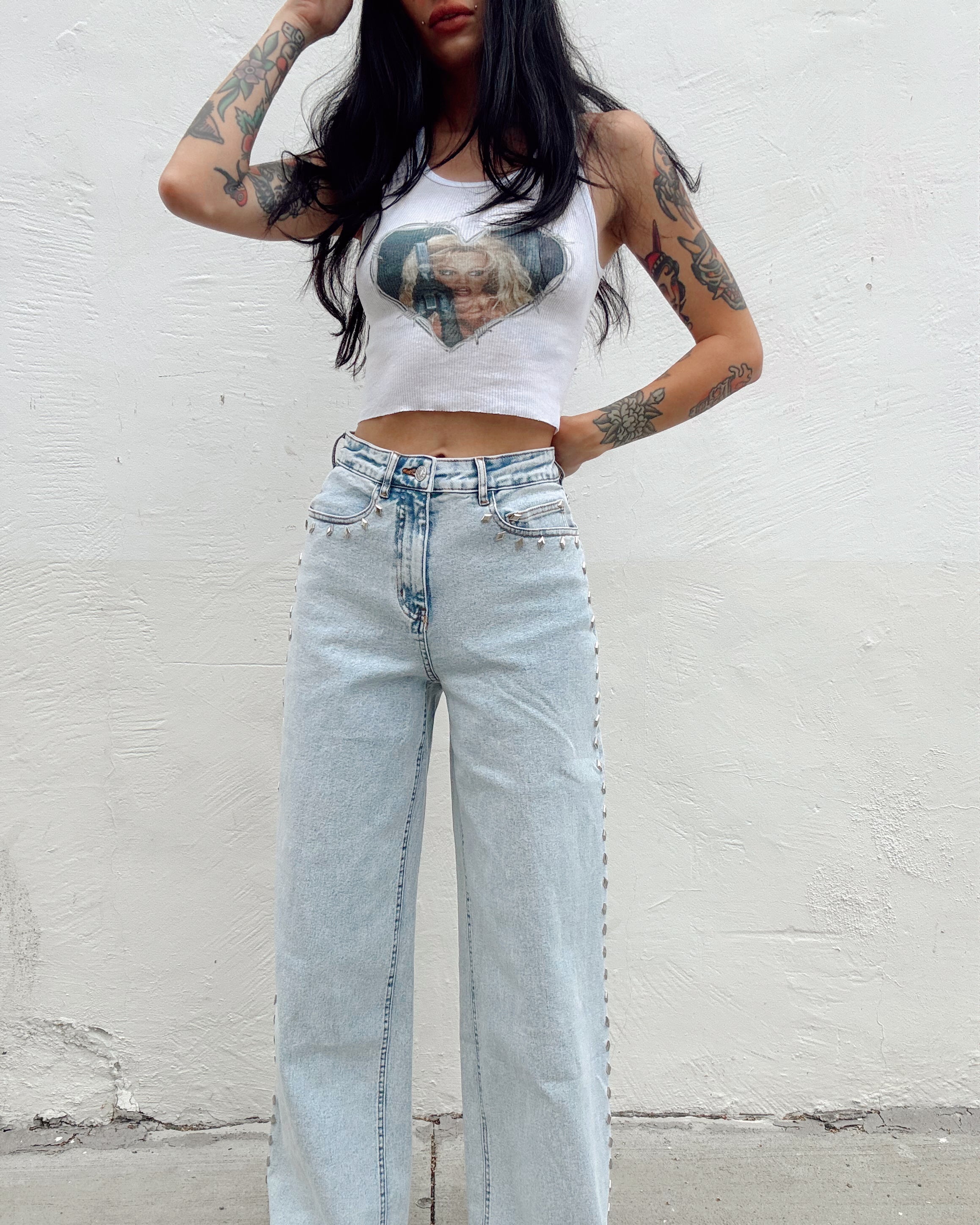 Western Diamond Studded Straight Leg - Burnout