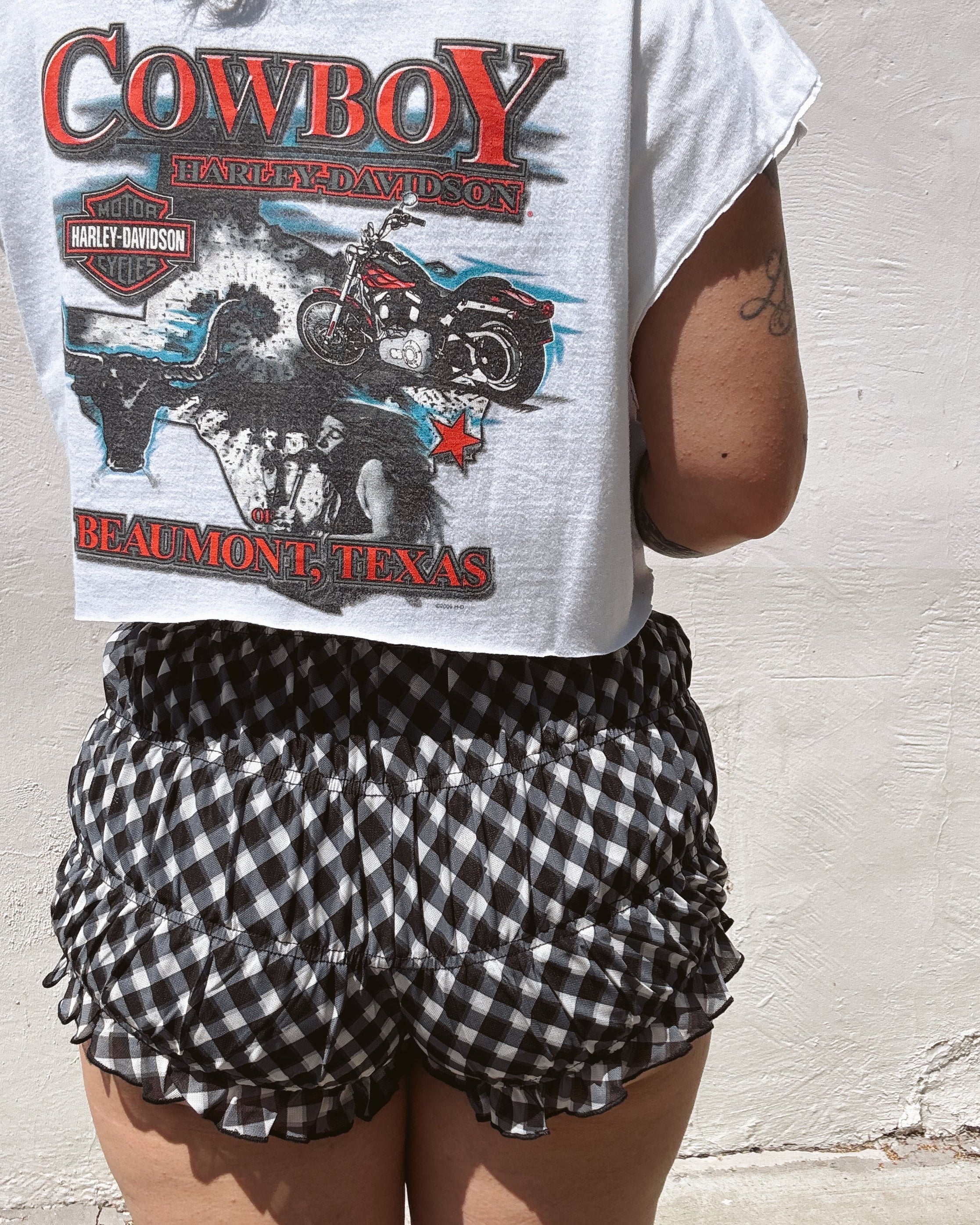 Gingham Bloomer Shorts - Black - Burnout