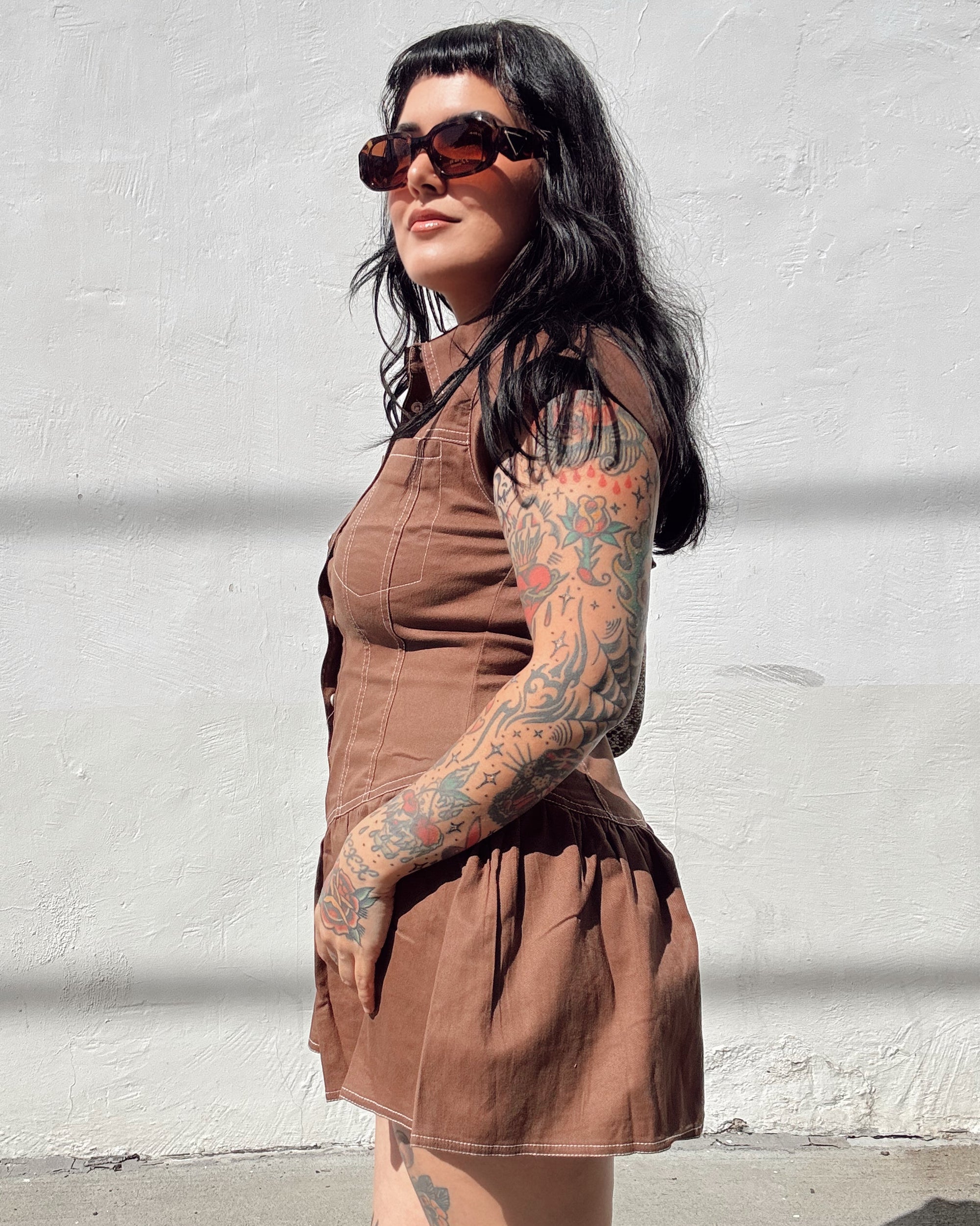 Button Front Romper - Mocha