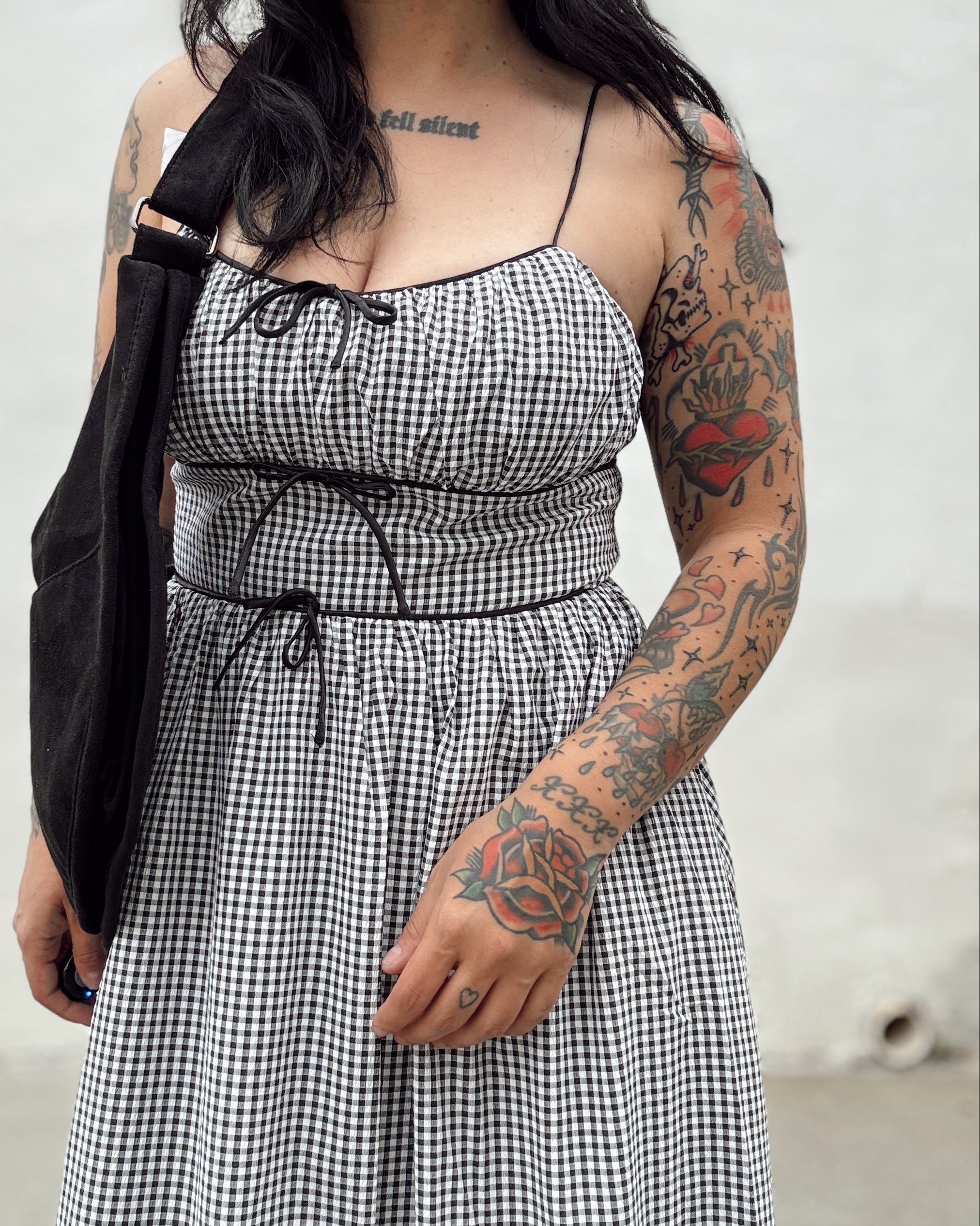 Gingham Midi Dress - Black