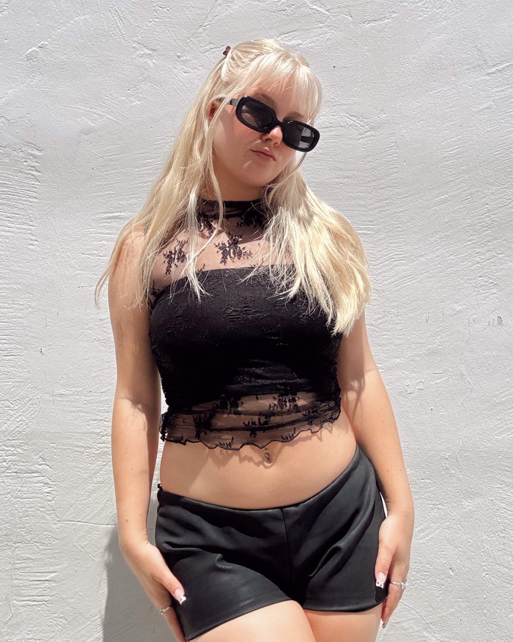 Lace Layering Tank - Black - Burnout