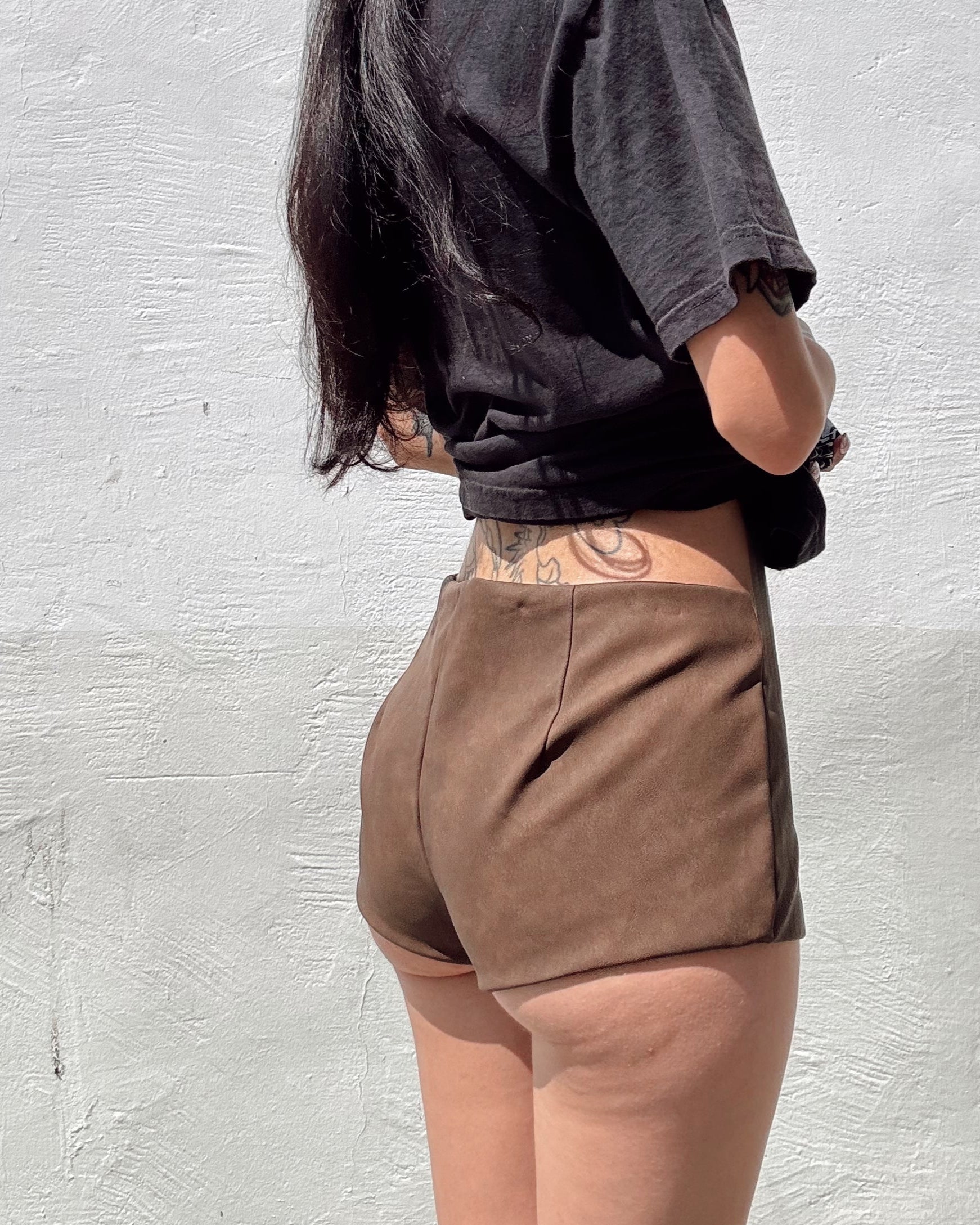 Leather Micro Shorts - Brown - Burnout