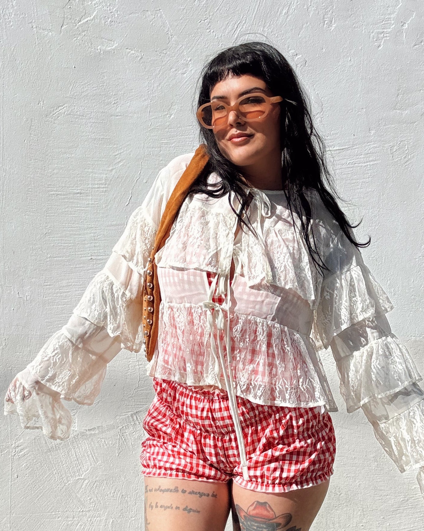 Ruffle Lace Long Sleeve Top - Cream