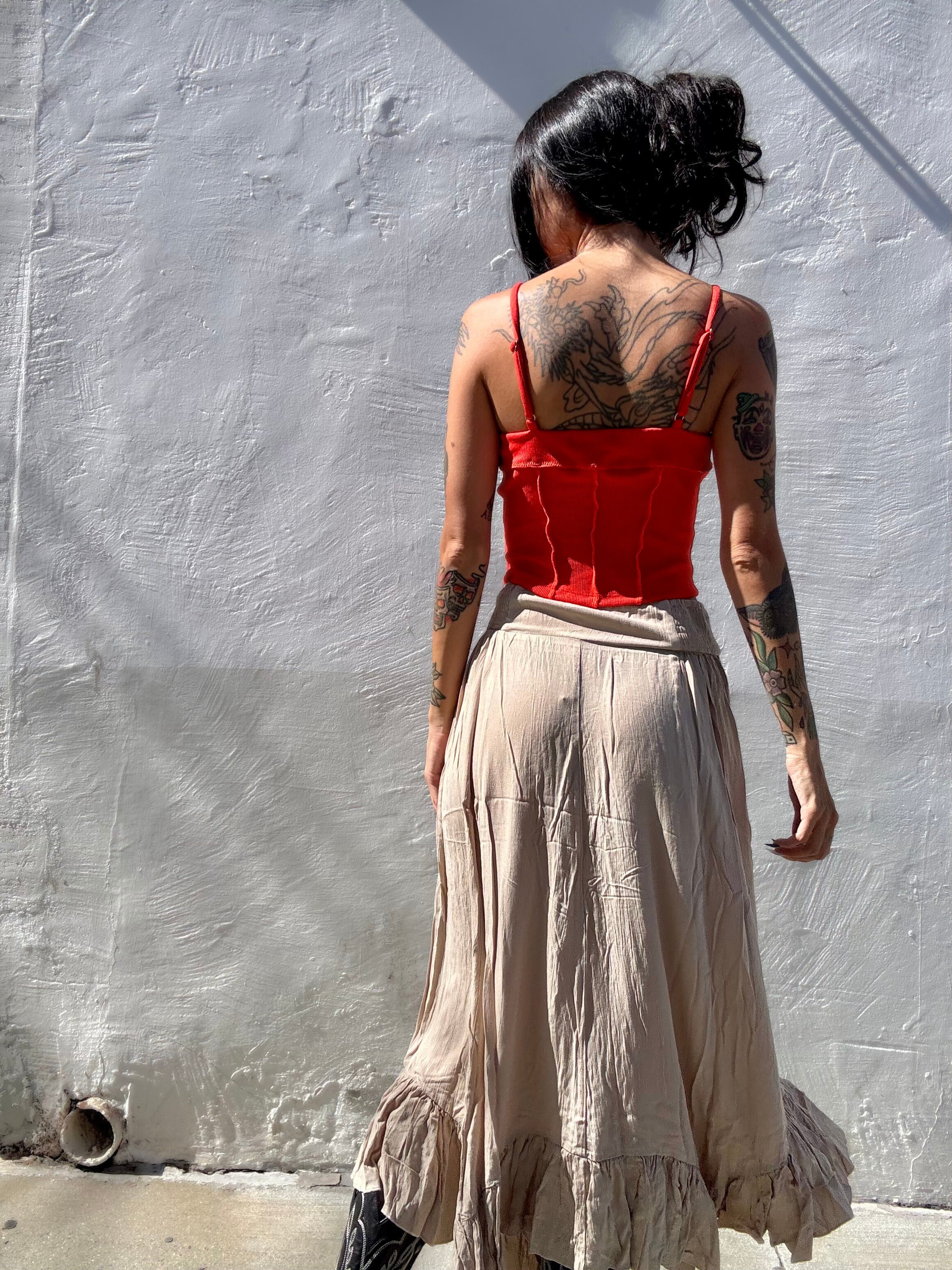 Ruffle Trim Maxi Skirt - Cream