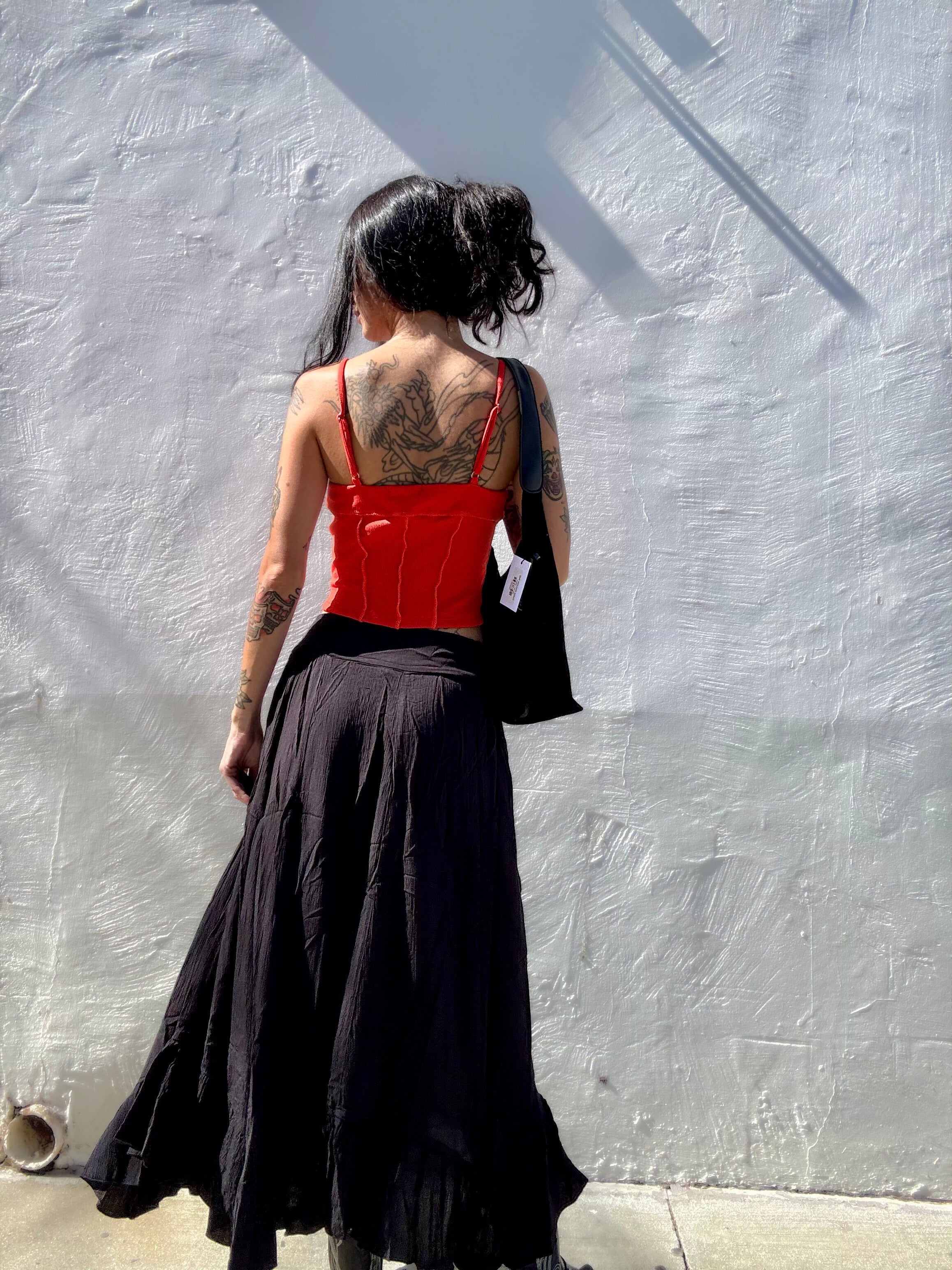 Ruffle Trim Maxi Skirt - Black