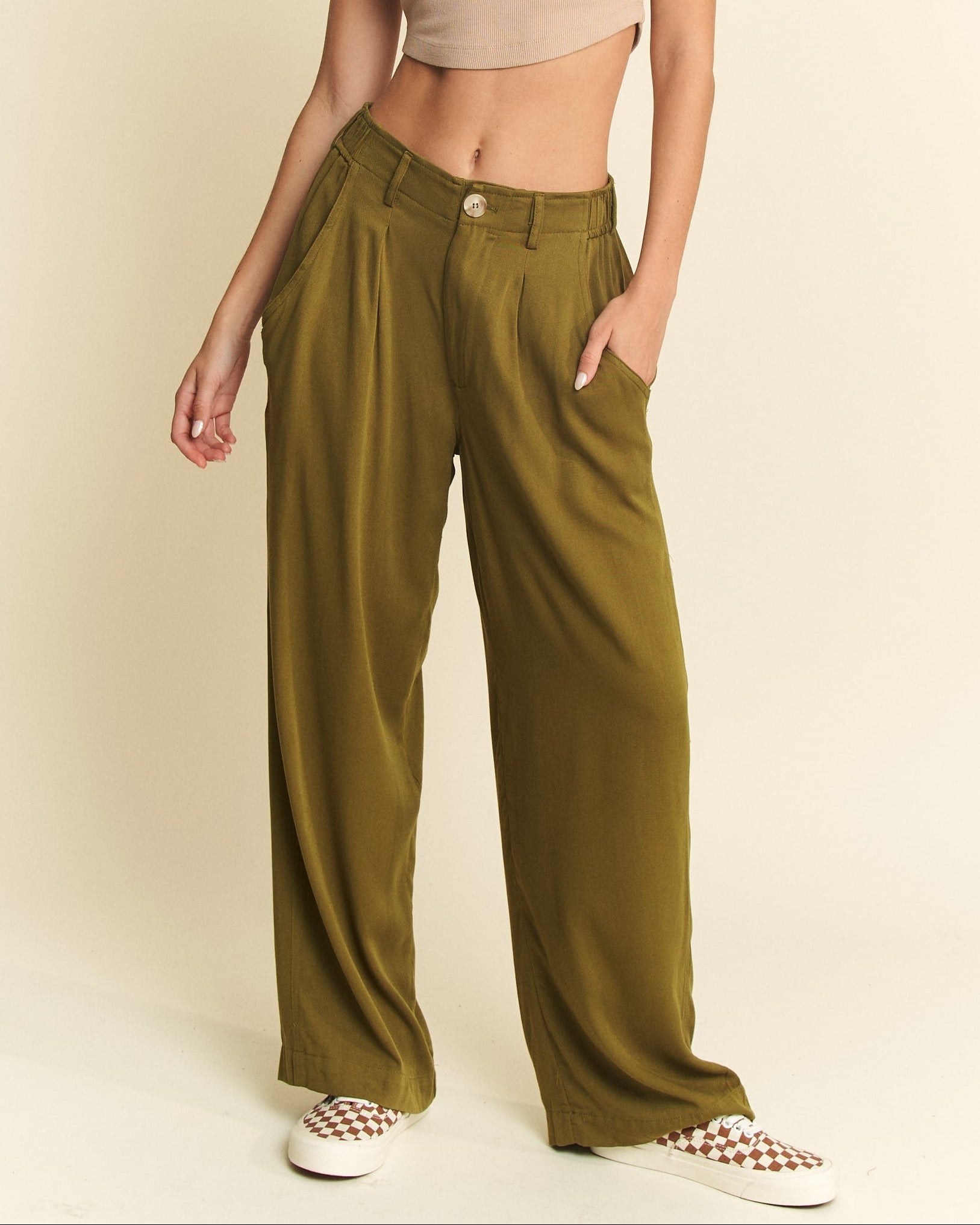 Classic Wide Leg Pants - Olive