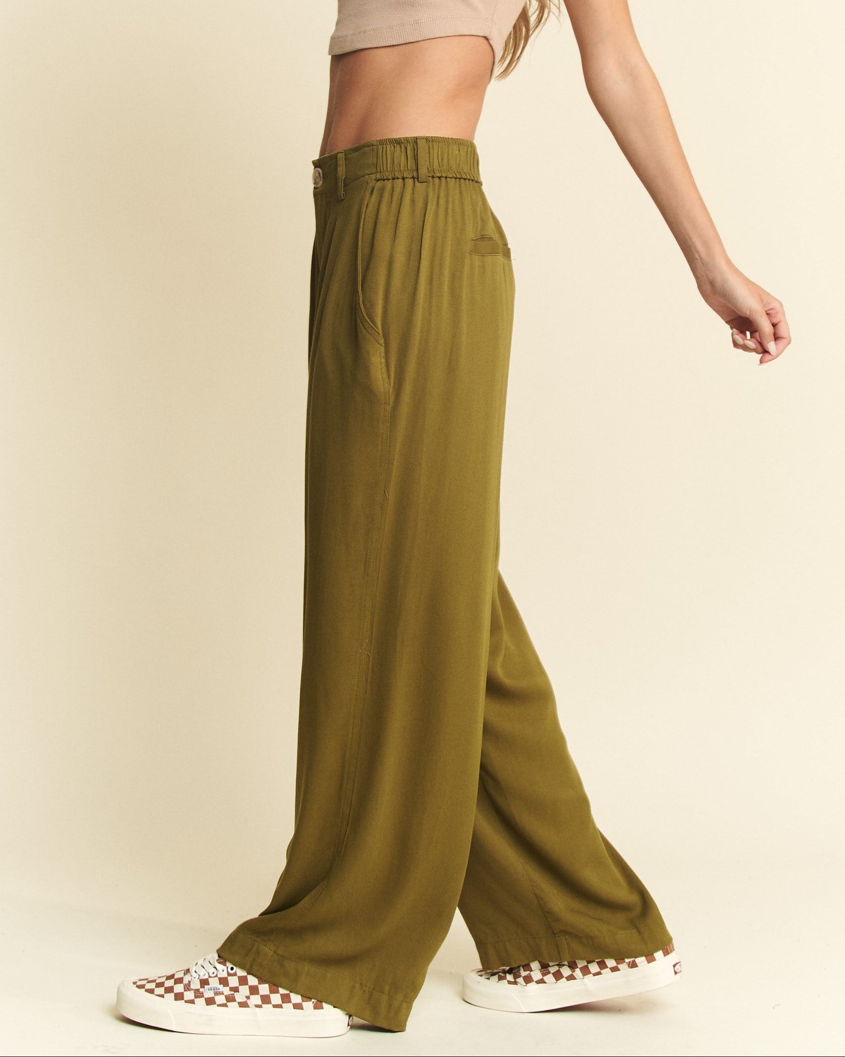 Classic Wide Leg Pants - Olive