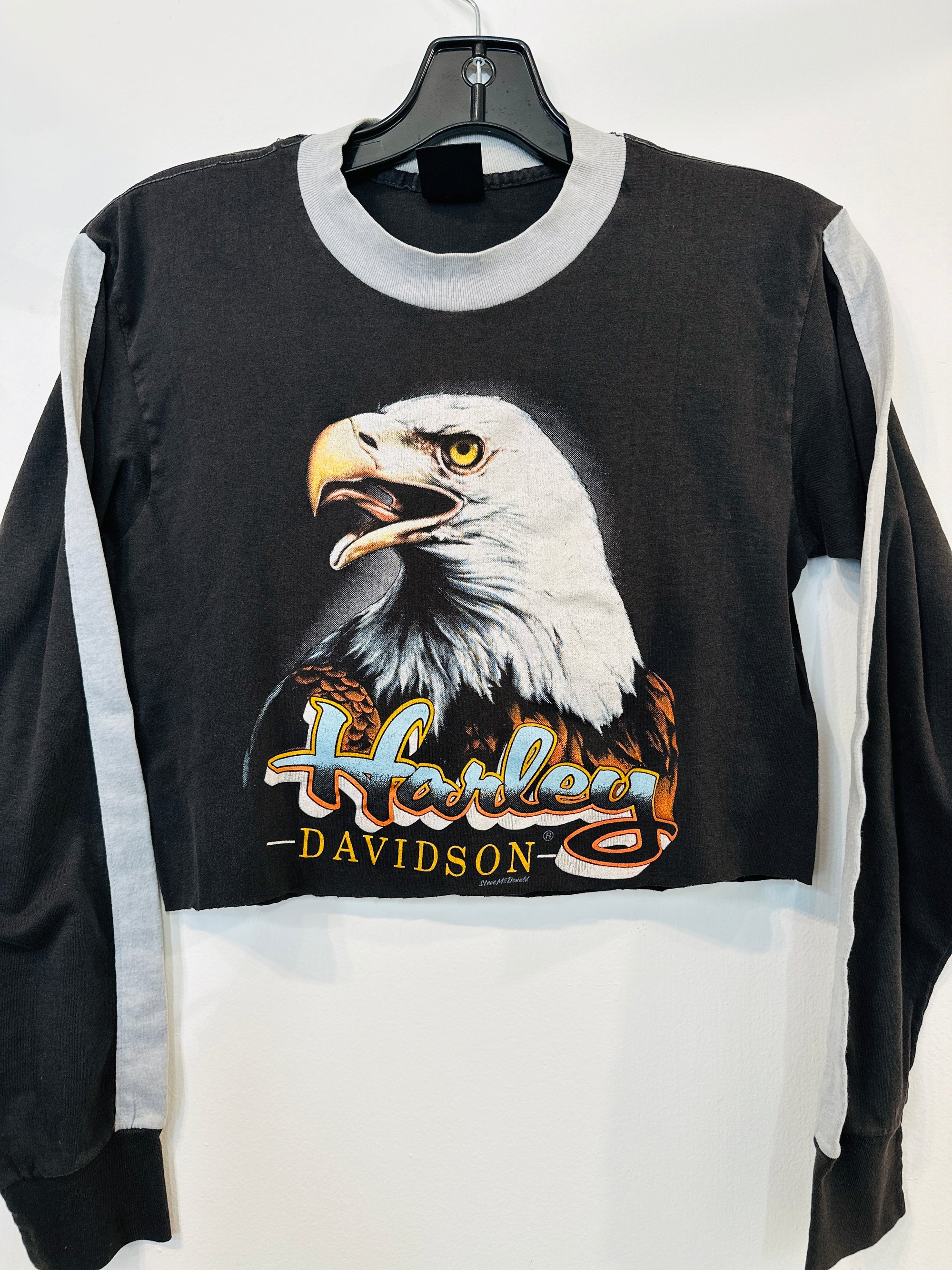 RARE 3D Emblem Eagle Harley Vintage Crop Long Sleeve Vintage